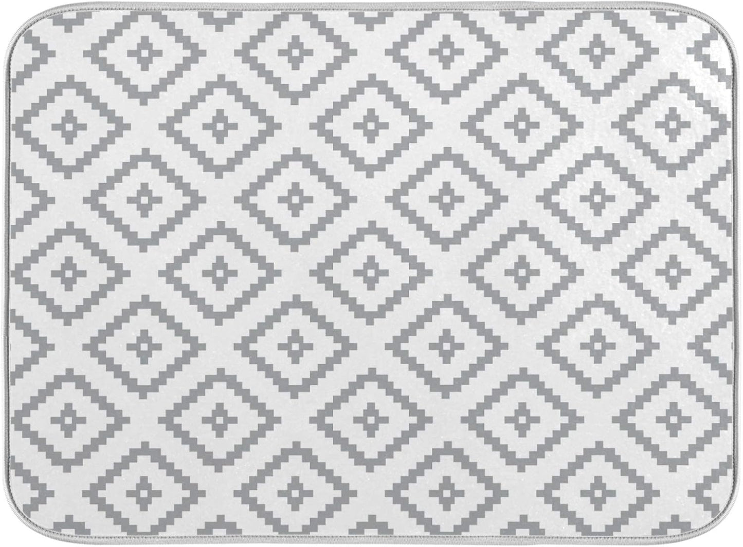 Super Absorbent Dish Drying Mat, Microfiber Fast-Drying Dish Mat, 16" x 18, Kitchen Dish Drying Pad, White Moroccan Rhombus Plaid