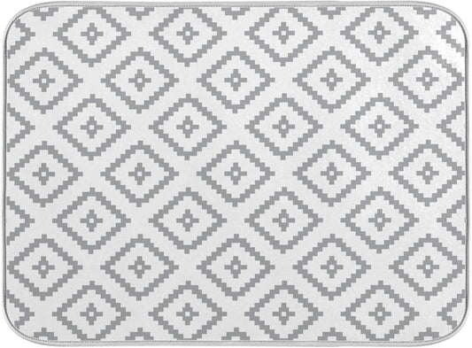 Super Absorbent Dish Drying Mat, Microfiber Fast-Drying Dish Mat, 16" x 18, Kitchen Dish Drying Pad, White Moroccan Rhombus Plaid