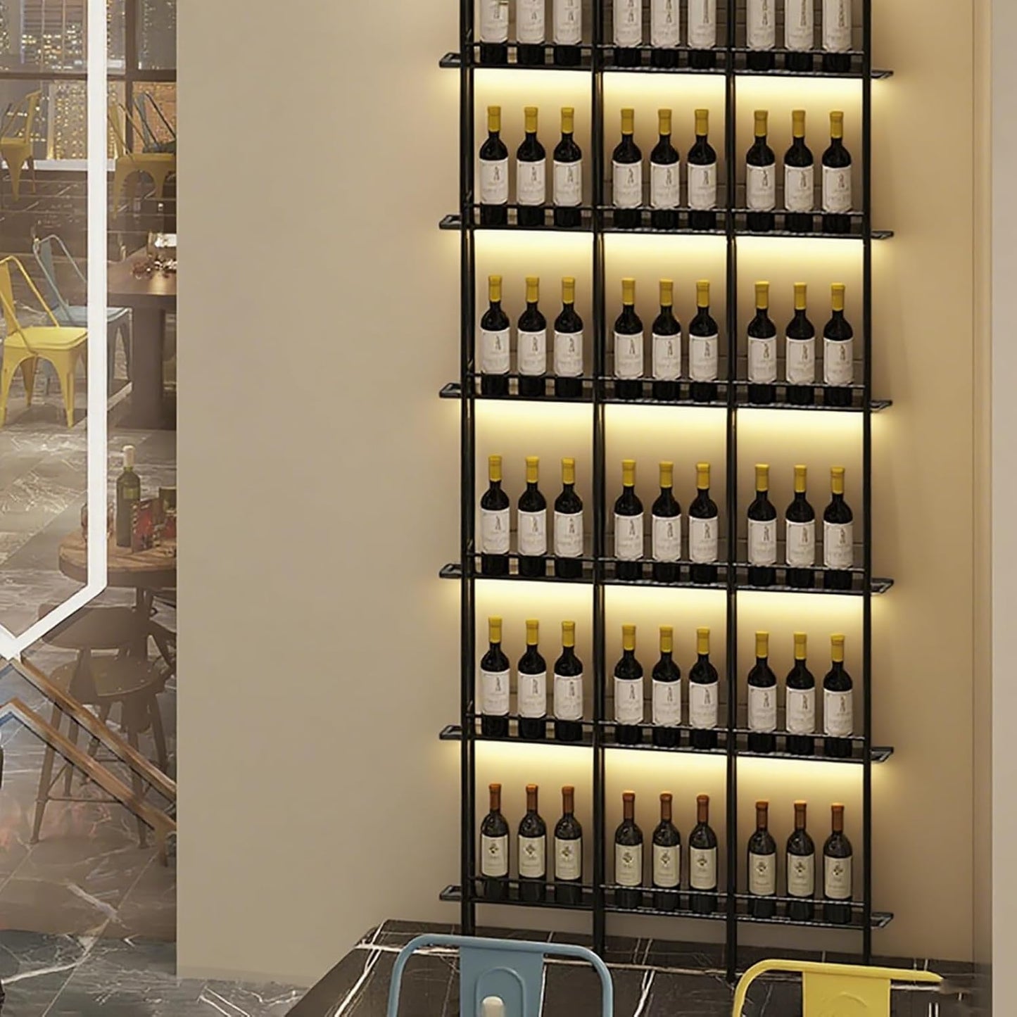 Wine Racks Wall Mounted, 6-Tier Wine Storage Holder, Black Industrial Bar Liquor Bottle Display Shelf, for Home Bar, Kitchen, Dining Rooms, & Wine Cellars (Black, 1 Column)