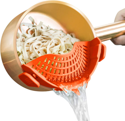 Clip On Strainer Silicone for all Pots and Pans, AUOON Pasta Strainer Clip on Food Strainer for Meat Vegetables Fruit Silicone Kitchen Colander