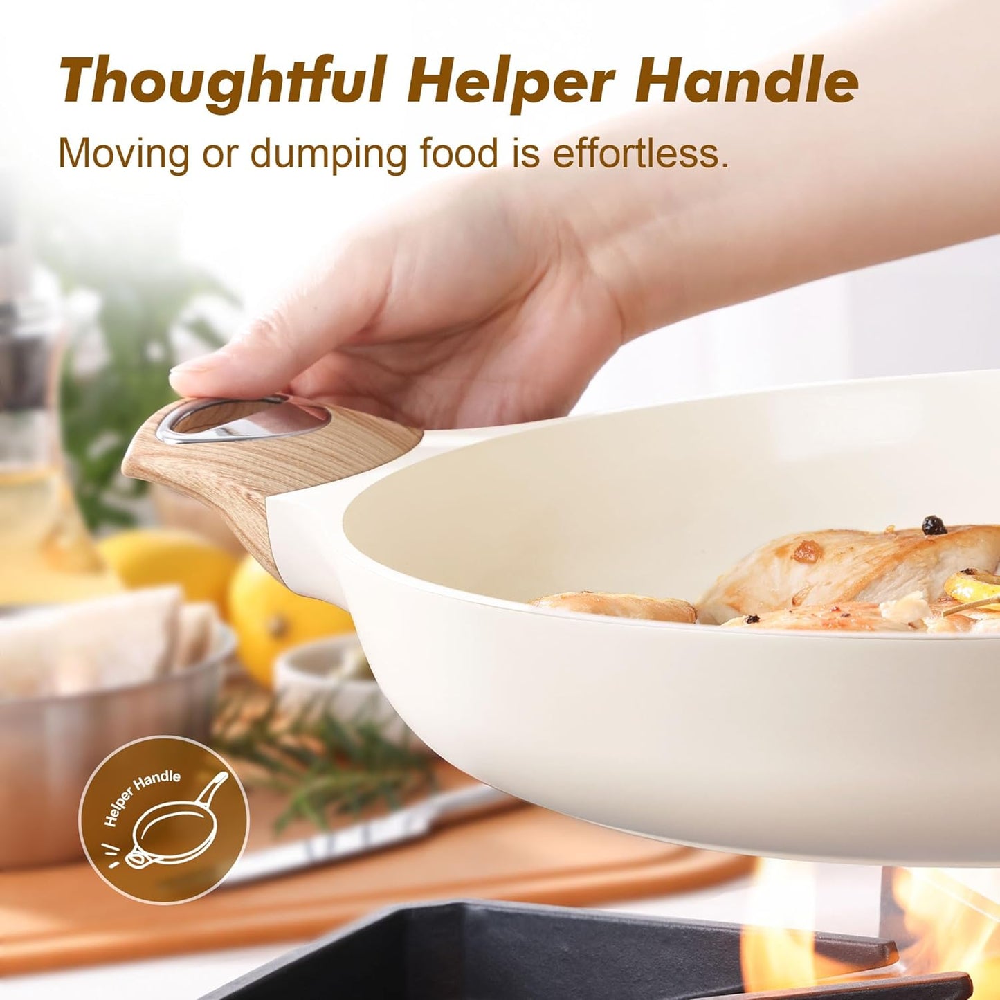 SENSARTE Ceramic Nonstick Frying Pan Skillet 12.5Inch Non Stick Pan with Ergonomic Handle, Non-toxic Healthy Large Cooking Chef's Pan, Free of Intentionally Added PFOA/PFAS/PTFE, Induction Compatible