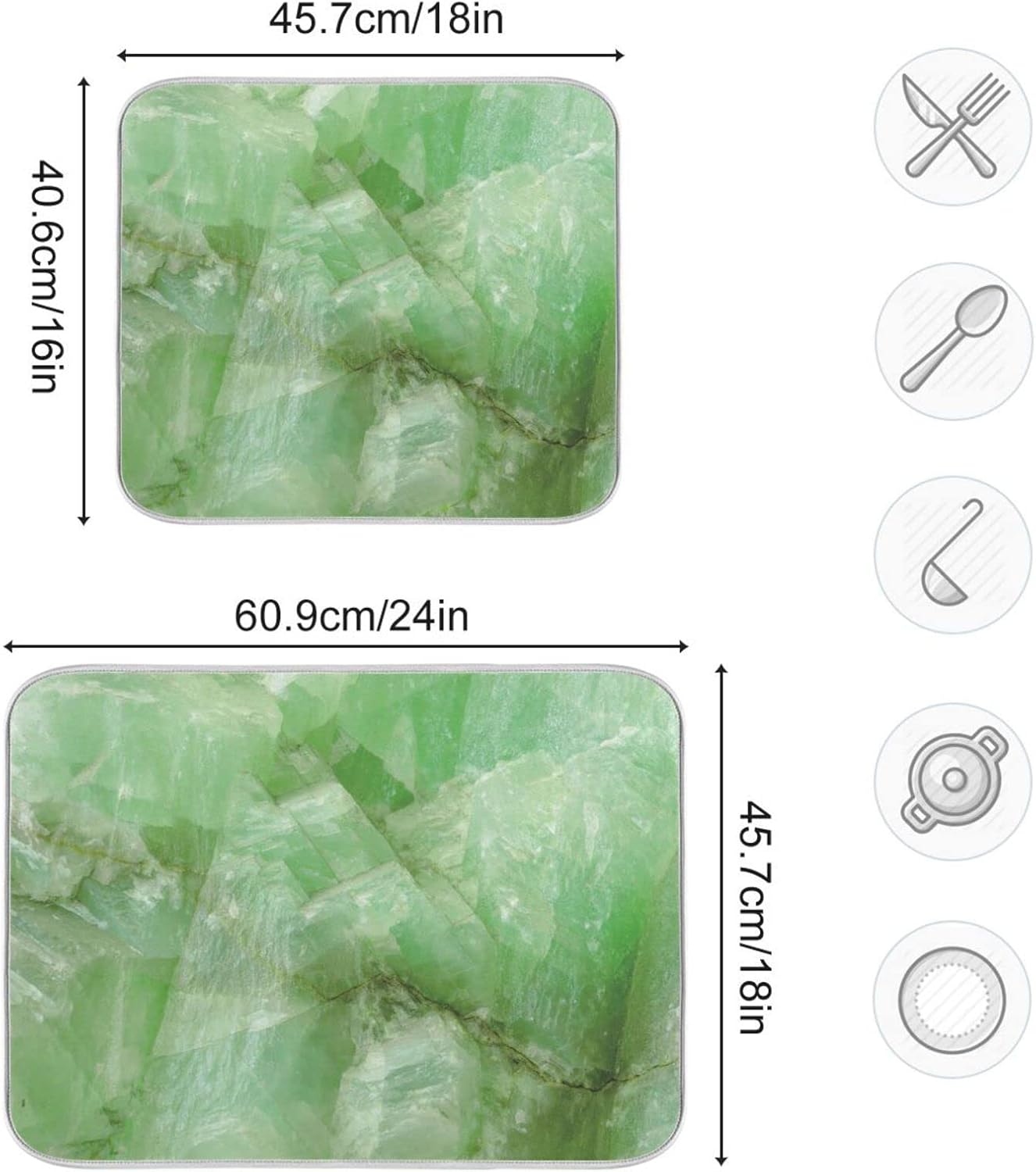 Super Absorbent Dish Drying Mat, Microfiber Fast-Drying Dish Mat, 16" x 18", Kitchen Dish Drying Pad, Green Jade Stone Marble