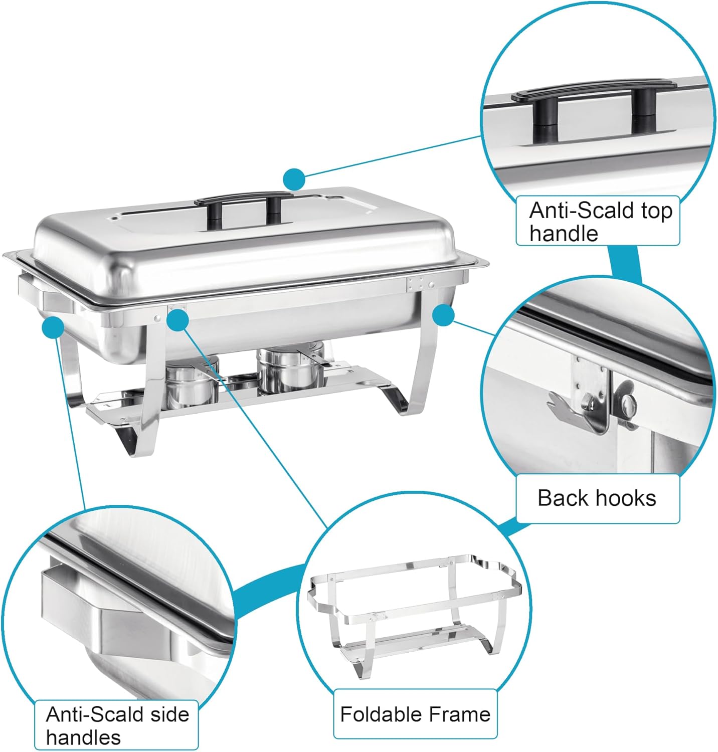 Chafing Dish Buffet Set 4 Packs,8 Quart Stainless Steel Foldable Rectangular Chafing Full Size Food Pan,Chafing Servers With Covers buffet servers and food warmers for parties wedding outdoor banquet