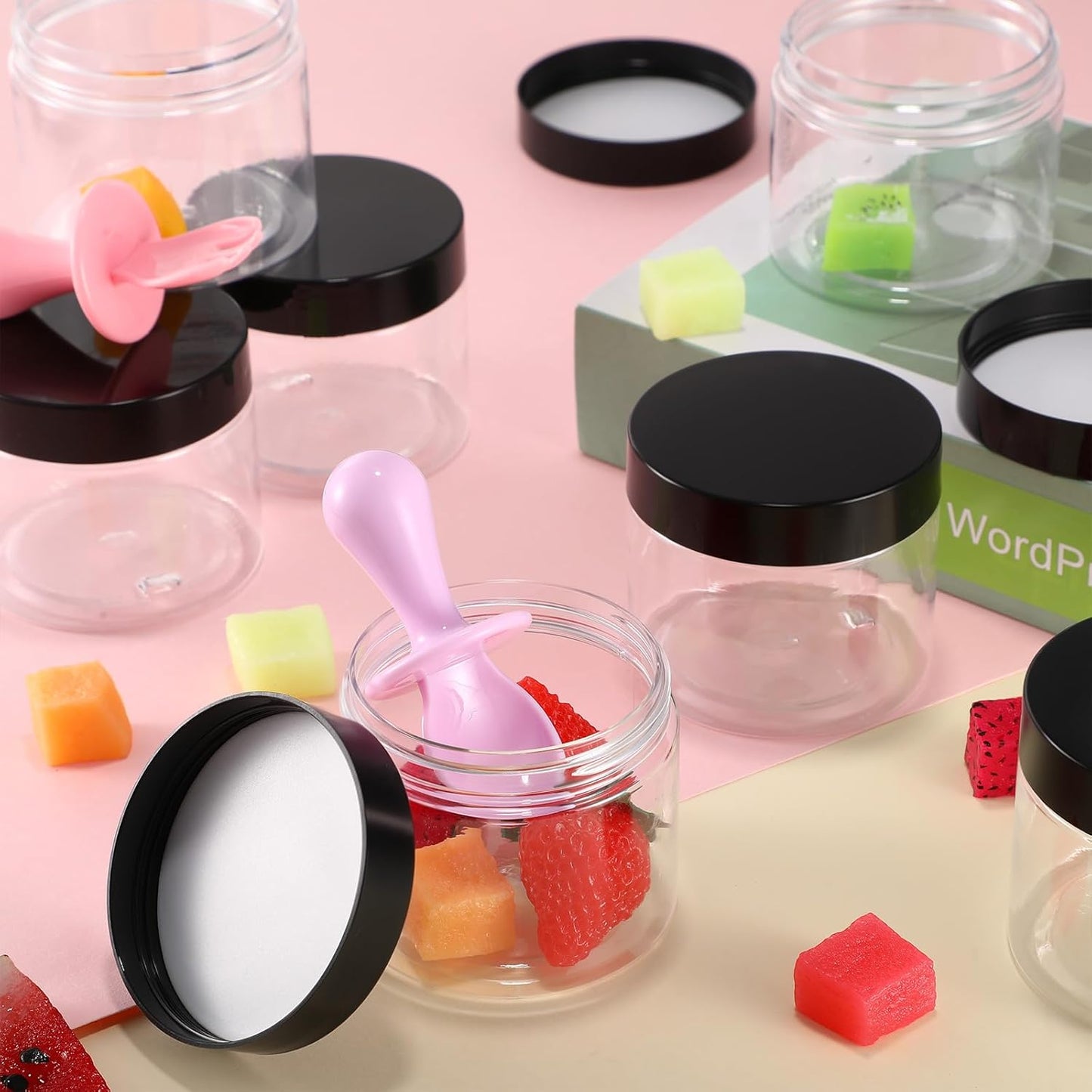 SATINIOR 6 Pack 32 oz Plastic Jars Containers with Lids Wide-mouth Refillable Leakproof Reusable Round Empty Jars for Travel Cosmetic Dry Food Spice Cookie Candy Home Kitchen Organizing(Black)