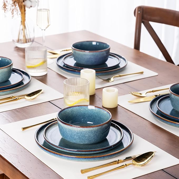 AmorArc Ceramic Dinnerware Sets for 4,Round Reactive Glaze Stoneware Plates and Bowls Set,Highly Scrath Resistant Dishware | Dishwasher & Microwave Safe Dishes Set,Service for 4 (12pc)