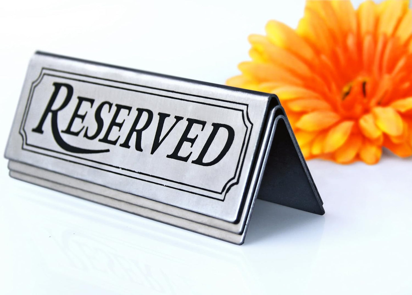 New Star Foodservice Stainless Steel Table Tent Sign (Silver (Reserved), 4.75"x 1.75" (Set of 6))