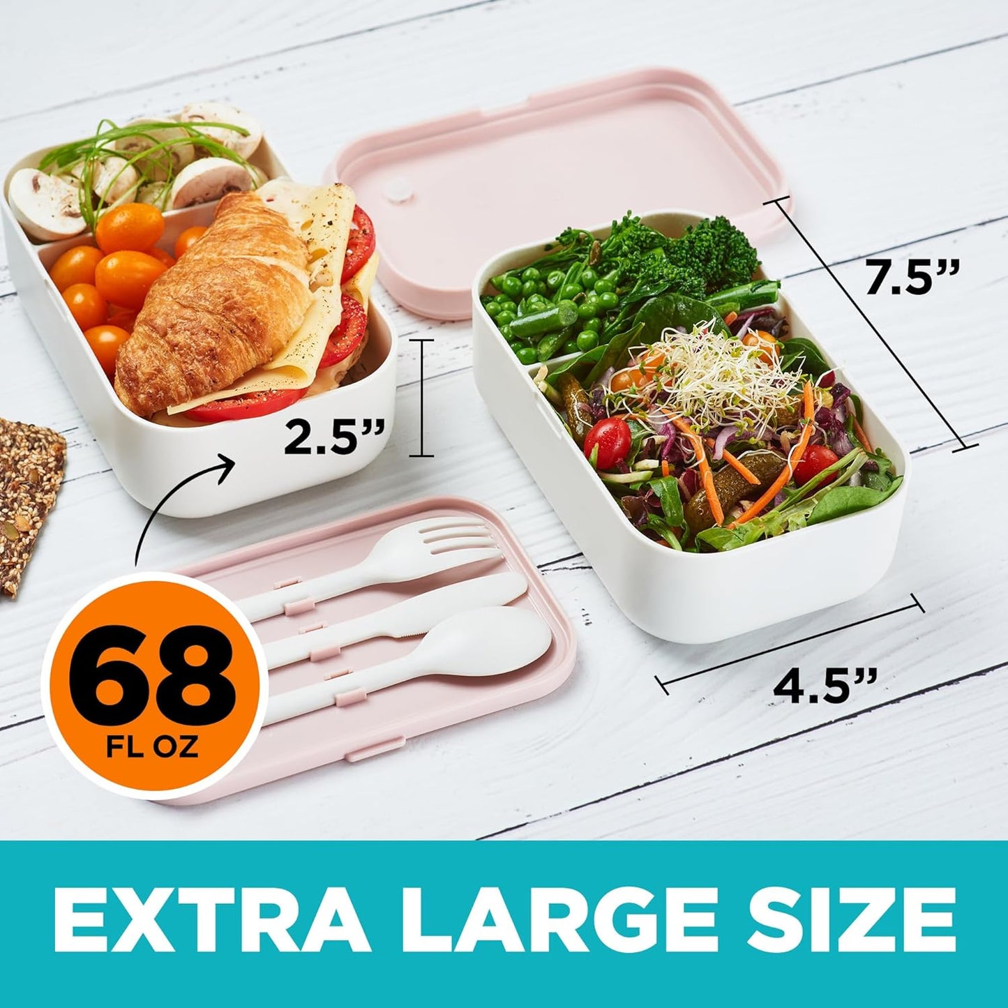 Double Premium Bento Box Adult, 67 fl oz BPA-Free - Dusty Pink Stackable Lunch Box with Leak-Proof Lids & Dividers, Perfect for Meal Prep, Lunches & Portion Control