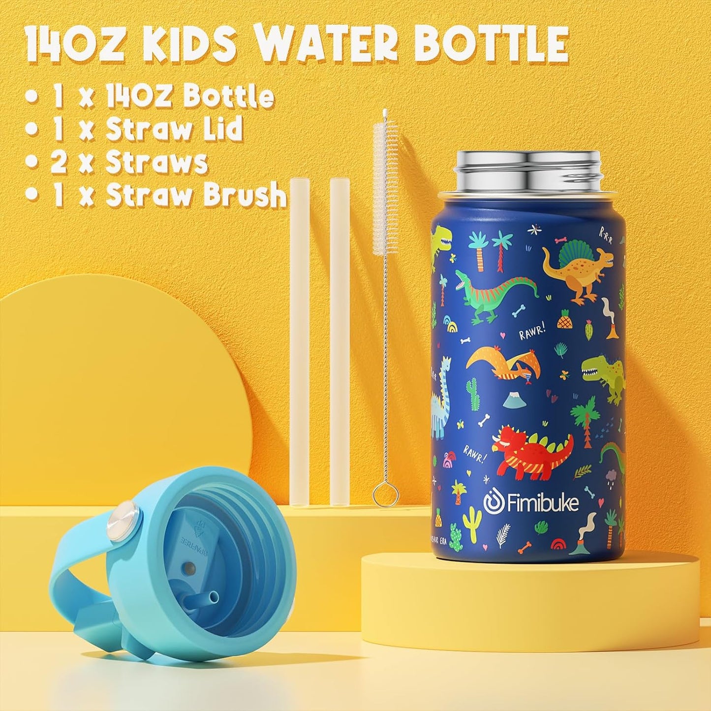 Fimibuke Kids Bento Lunch Box with 4 Compartments, Insulated lunch Bag, Stainless Steel Insulated Water Bottle, Ice Pack & Utensils Set, Birthday Gifts for Ages 3-12 Back to School Toddler Girls Boys