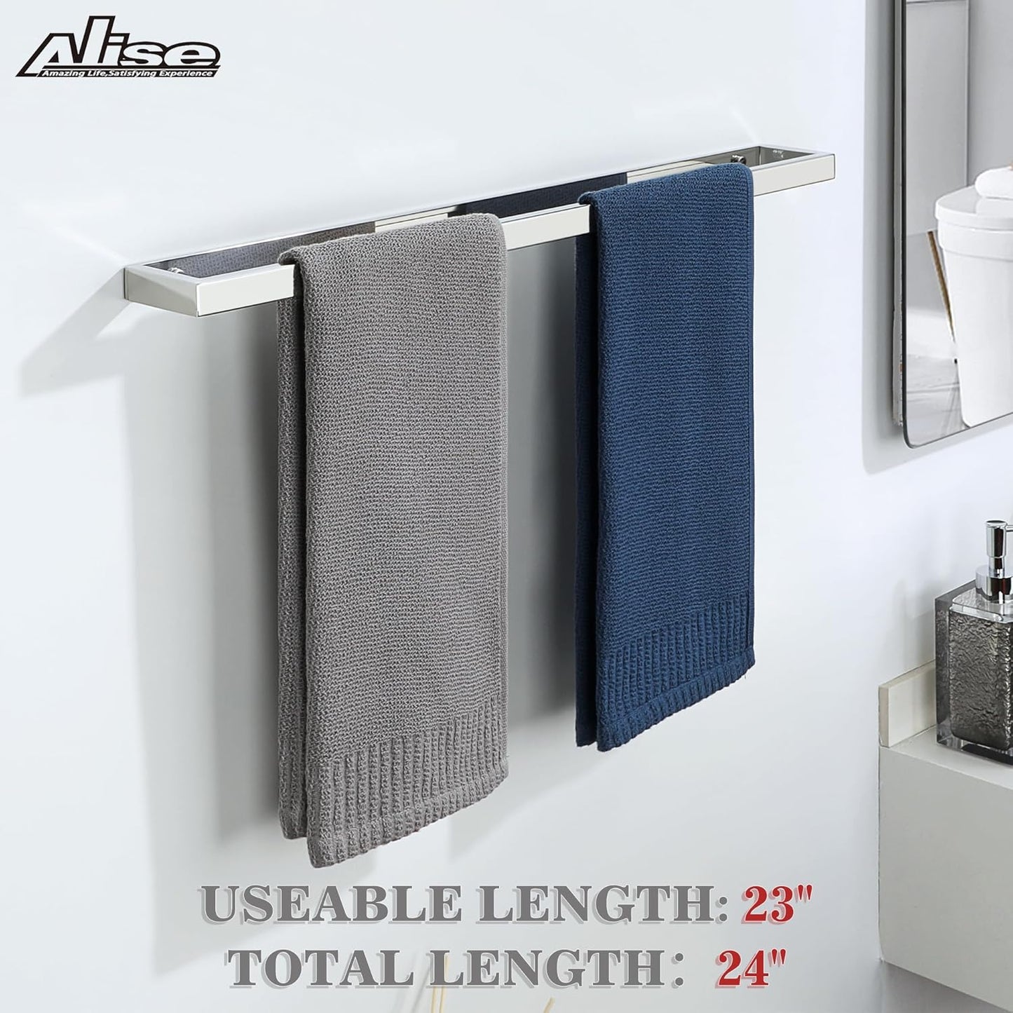 Alise Bath Towel Bar,Wall Mount Towel Holder Towel Rack Towel Hanger for Bathroom Lavatory,24 Inch SUS304 Stainless Steel Towel Rail,Polished Chrome GJF060-C