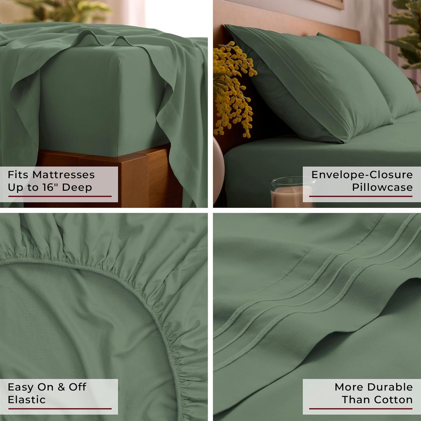 Mellanni Queen Sheets Set - 4 PC Iconic Collection Bedding - Hotel Luxury, Extra Soft, Cooling Bed Sheets - Wrinkle, Fade, Stain Resistant (Queen, Sage)
