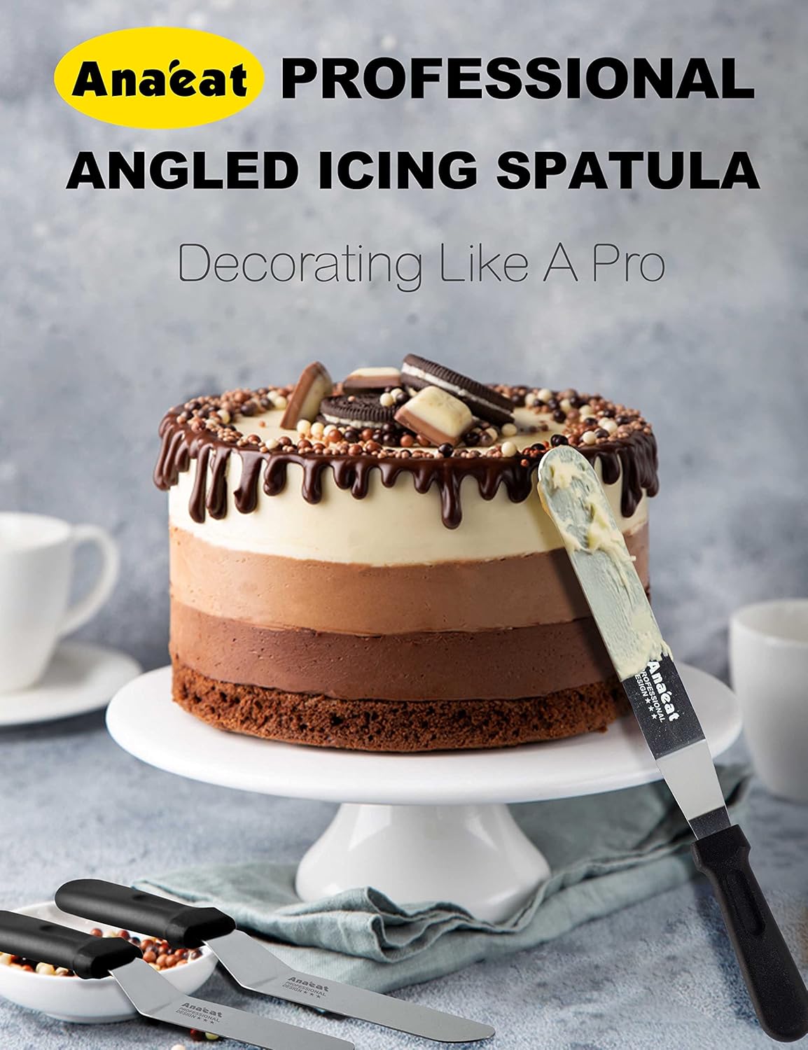 Anaeat Icing Spatula, Professional Cake Angled Offset Spatula with 12" Stainless Steel Blade - Thickened Frosting Knife with Durable Plastic Handle for Cake Decorating, Pastry & Baking