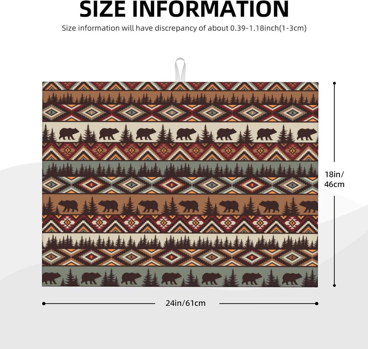 Bear Mountain Microfiber Dish Drying Mat for Kitchen Counter Vintage Rustic Dishes Pad Dish Drainer Rack Mats 18"x24" Absorbent Washable Reusable