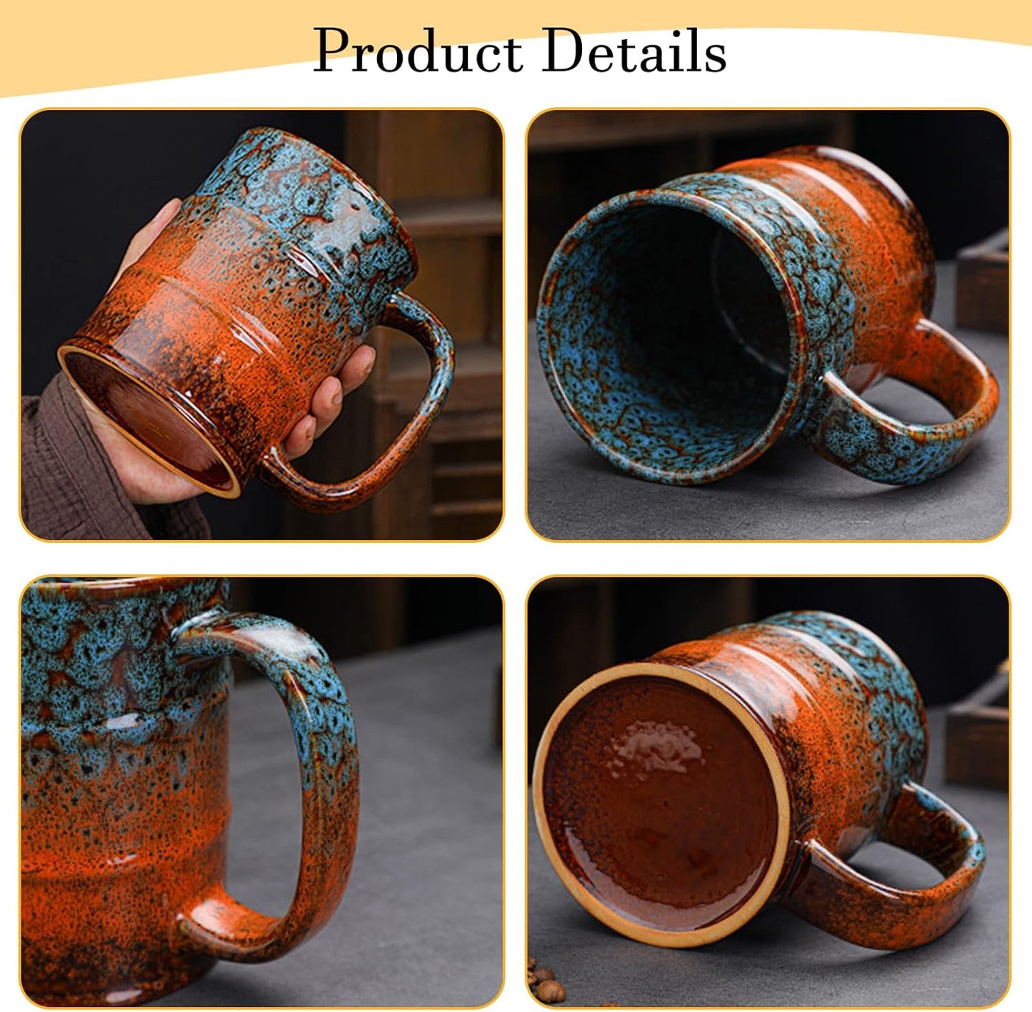 Blue and Brown 20 oz Ceramic Coffee Mugs - Large, Dishwasher and Microwave Safe, Perfect for Office and Home