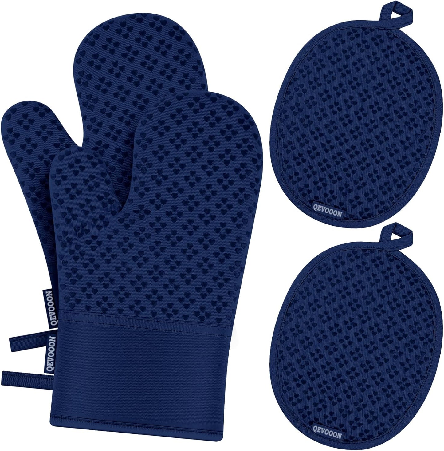 Oven Mitts and Pot Holders 4 Sets, Heat Resistant 500 ℉ Oven Mitt and Pot Holder,Oven Glove&Potholders with Non-Slip Silicone Surface,Kitchen Essentials for Cooking/Baking/BBQ-Marine Blue