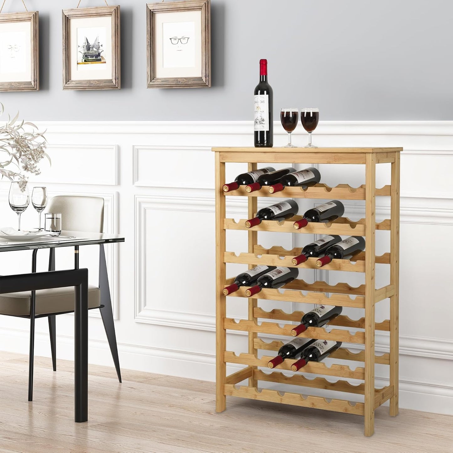 VASMIA 42 Bottles Bamboo Wine Rack,7-Tier Wine Rack Freestanding Floor with Table Top, Wine Storage Shelf for Kitchen Dining Room Bar,Natural