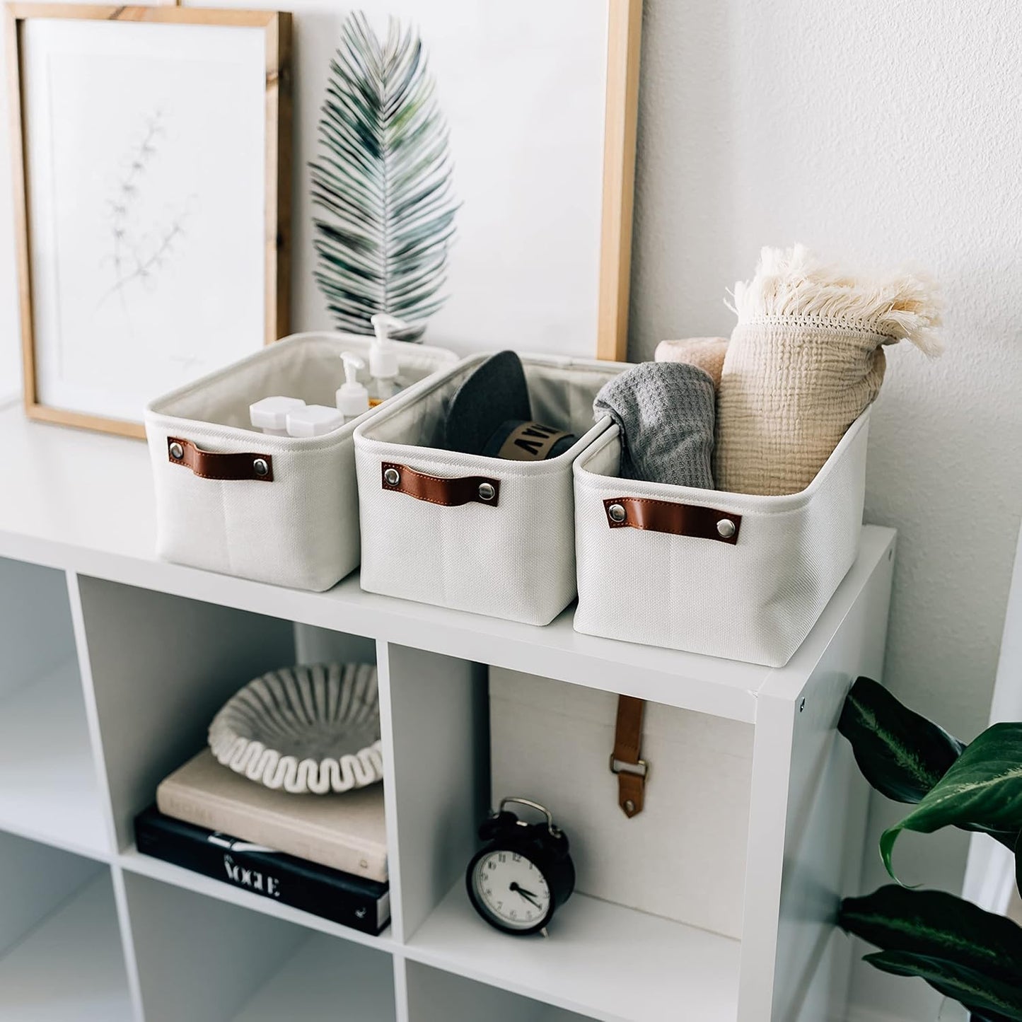 OrganiHaus Small Fabric Storage Baskets for Shelves 6 Pack, 12x8in Closet Storage Bins for Shelves, Cloth Baskets for Organizing, Linen Closet Organizers, Fabric Basket, White Basket