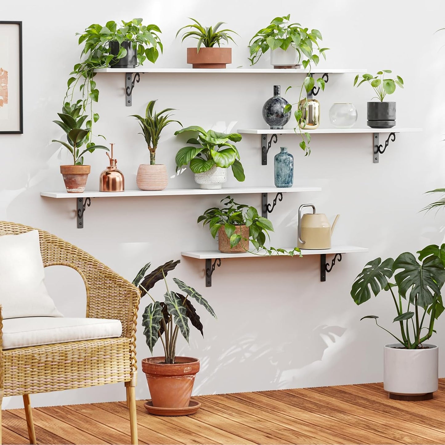 DINZI LVJ Long Wall Shelves, 55.1" Large Floating Shelves Set of 2, Wide Display Shelf Wall Mounted with Brackets, Easy Hanging for Living Room, Toilet, Office, Bedroom, White