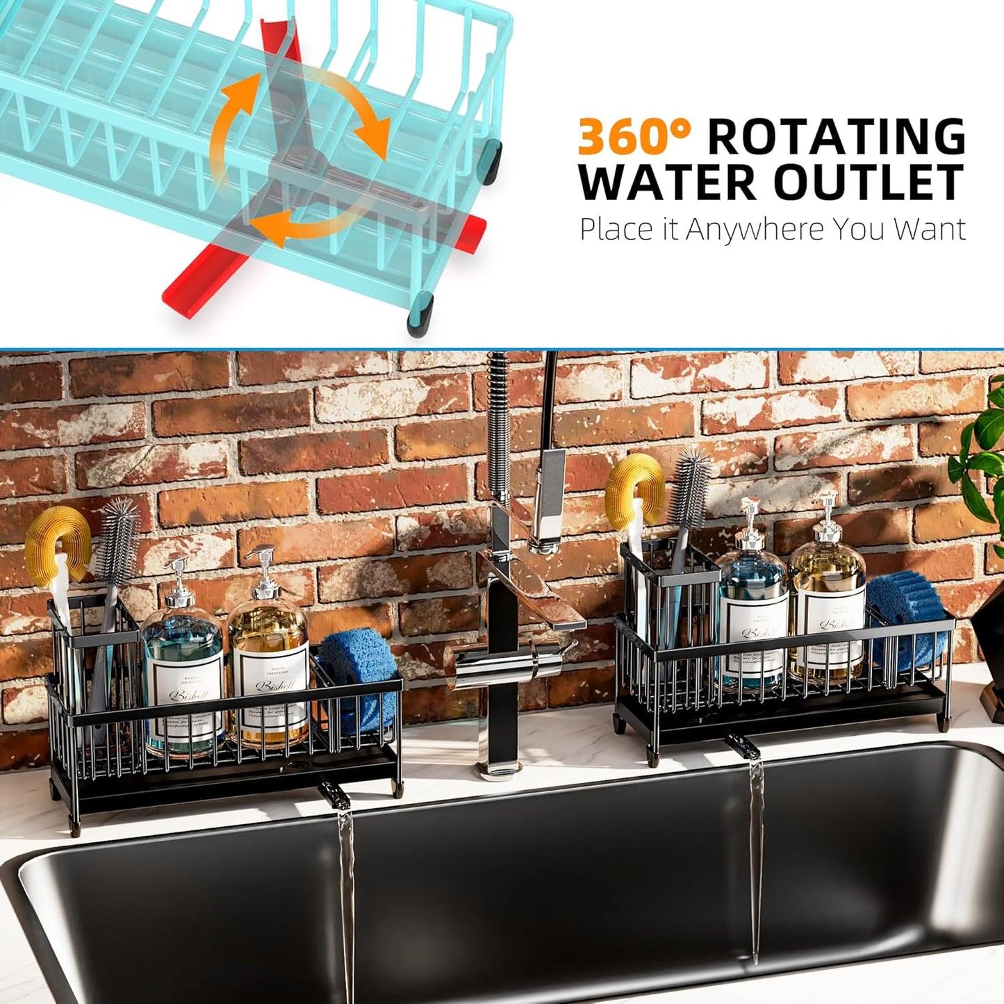 Moforoco Extra Large Sponge Holder for Kitchen Sink Organizer Caddy, Dish Brush Scrubber Holder,Stainless Steel Sink Box Utensil Holder,Soap Dispenser Set Tray Counter Accessories & Storage Rack