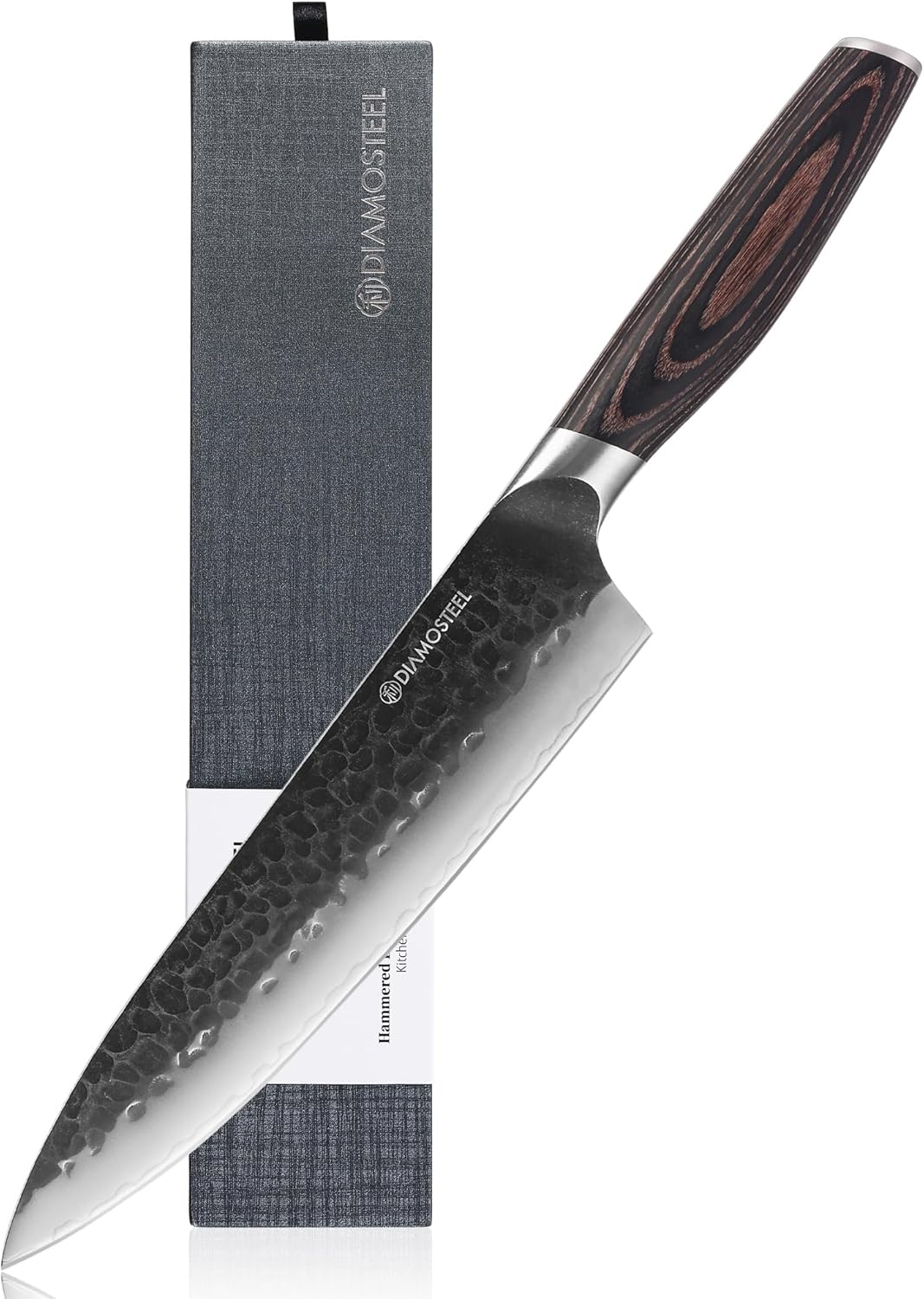 Chef Knife - 8-Inch Professional Kitchen Knife - Hammered Black Oxide Blade Japanese 9CR18MOV High Carbon Stainless Steel Sharp Gyuto Knife - Ergonomic Pakkawood Handle with Present Box