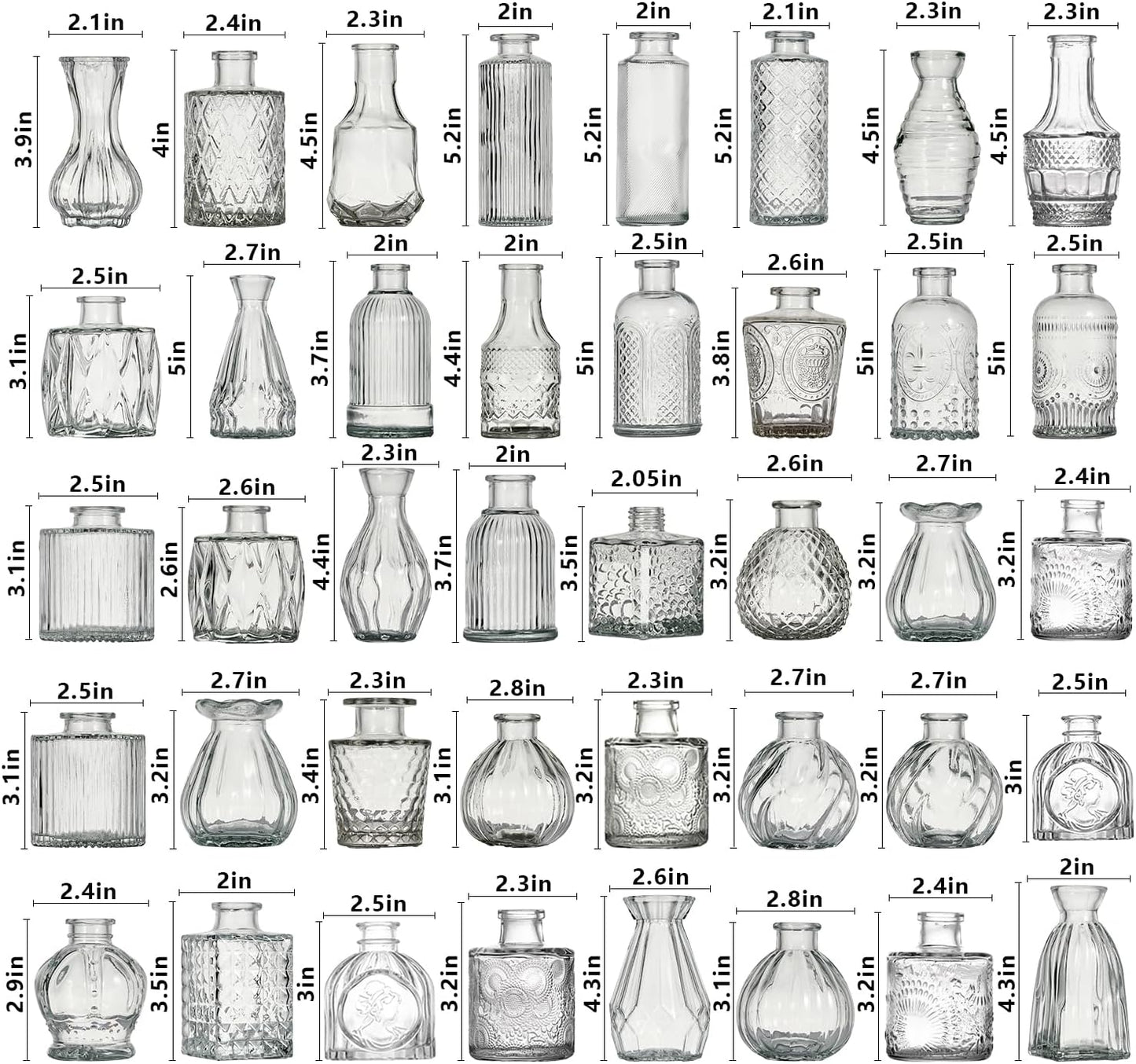 Glass Bud Vase Set of 40 Pcs Small Minimalist Vases for Flowers, Vintage Rustic Home Decor for Table Centerpiece Wedding Party, Modern Clear Aromatherapy Bottle for Living Room Bedroom