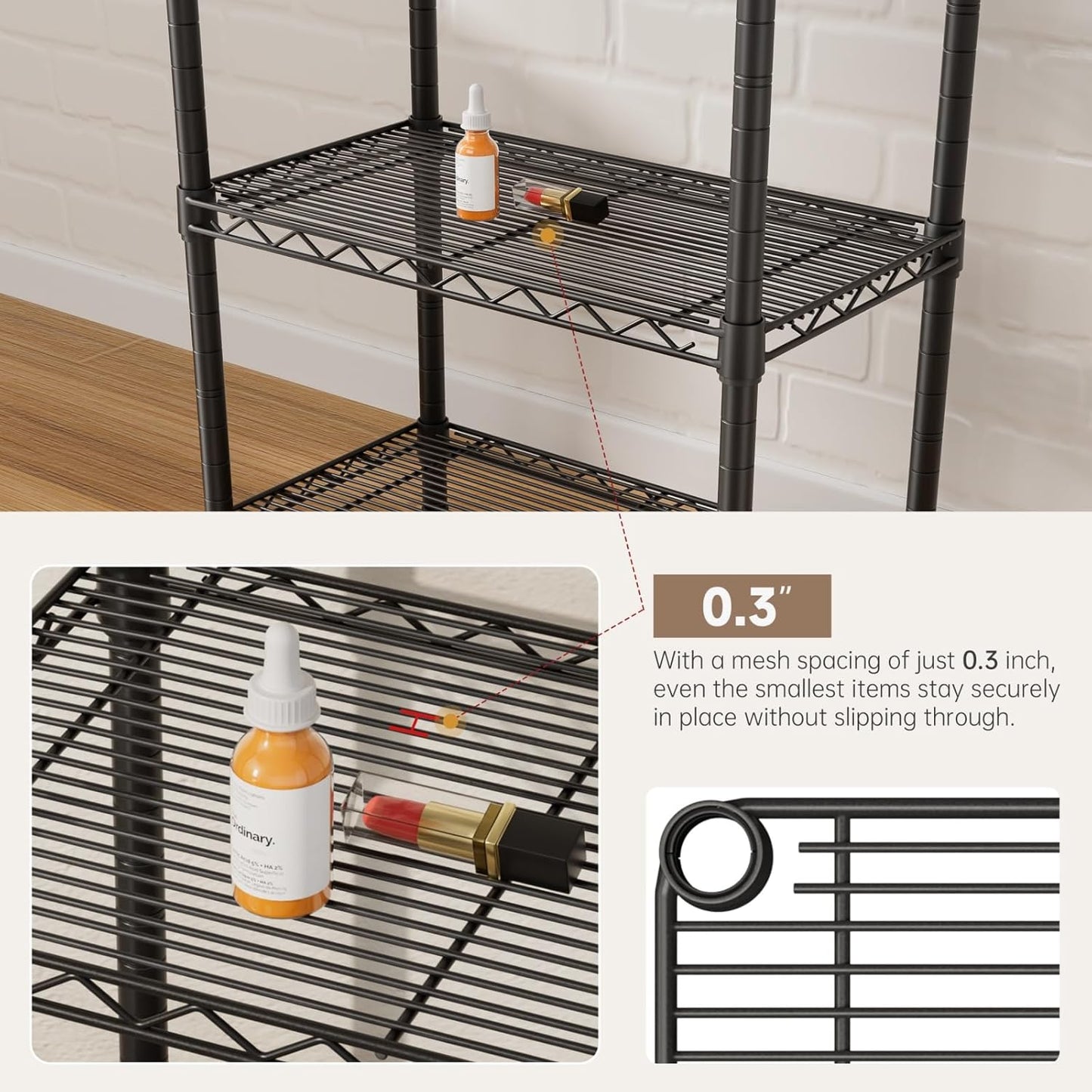 SINGAYE 6 Small Wire Shelves Kitchen Pantry Close Home Organizers and Storage Bathroom Shelf Laundry Room Organization Adjustable Book Metal Garage Shelving Unit