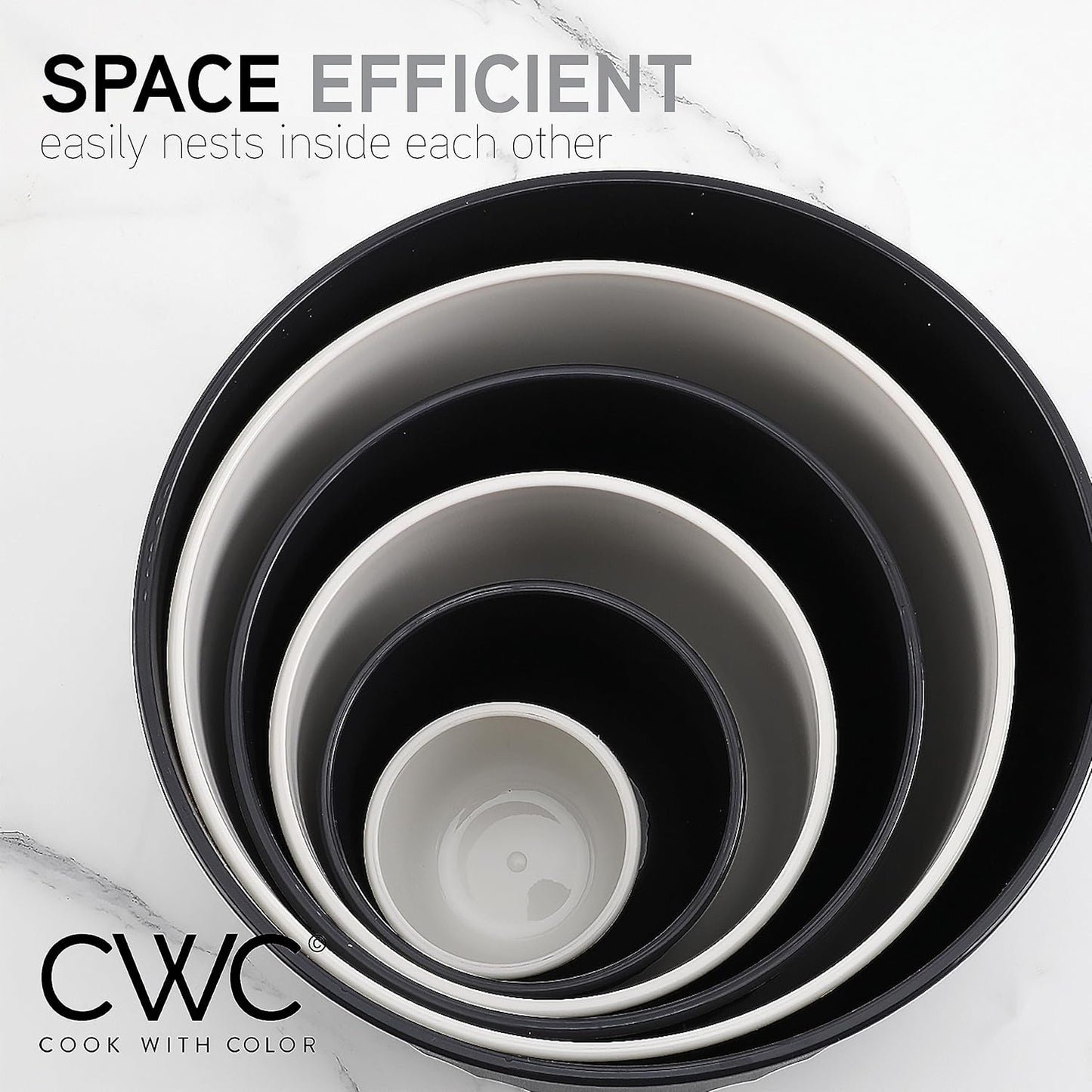 COOK WITH COLOR Prep Bowls with Lids- Wide and Deep Nesting Plastic Small Mixing Bowl Set with Lids, 12 Piece Set - Deep Bowls, Speckled Black