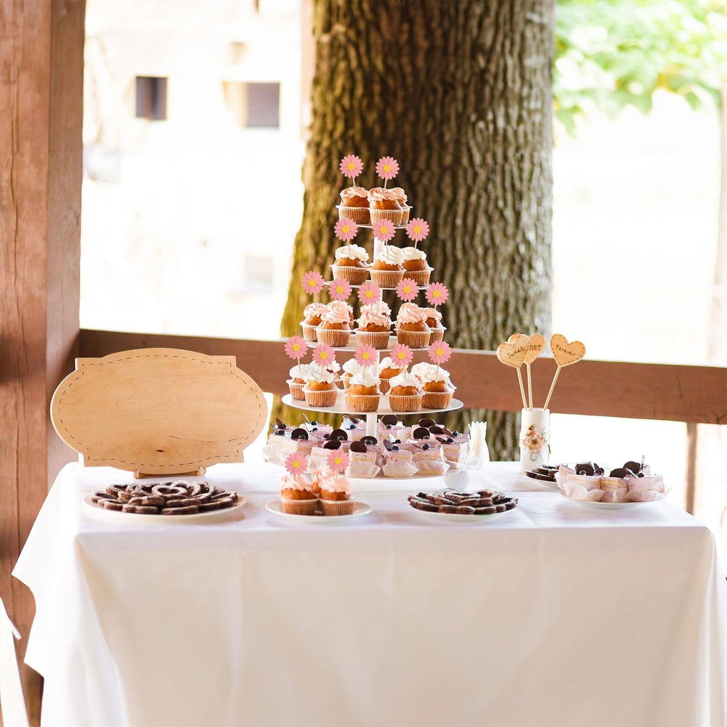 24Pcs Daisy Cupcake Toppers Daisy Flower Party Picks Spring Daisy Toothpicks Chrysanthemum Food Picks Girls Baby Shower Birthday Wedding Party Decorations Pink