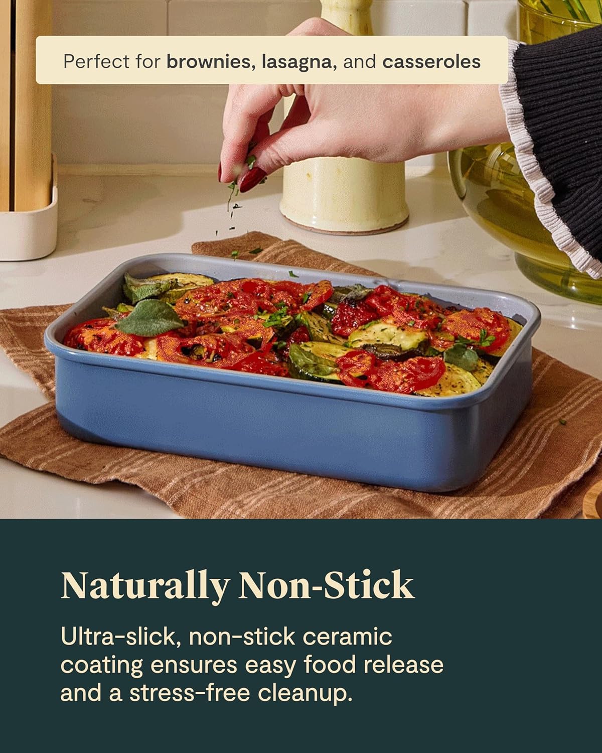 Caraway Nonstick 9” x 6.5” Small Rectangle Baking Pan – Non-Toxic, PTFE & PFOA Free – Aluminized Steel Core – Deep Ceramic Baking Pan for Casseroles, Lasagna & More - Navy