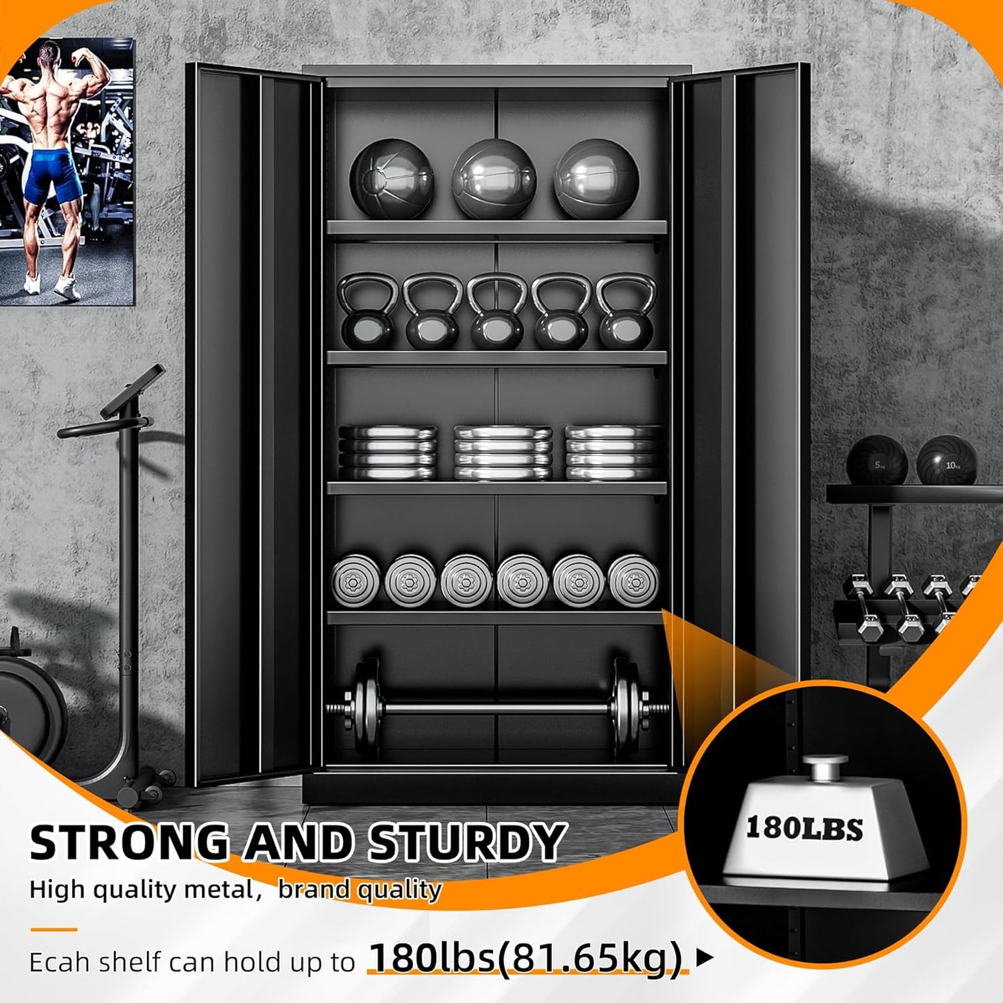 INTERGREAT Storage Cabinet, 72” Black Garage Steel Locking Cabinet with Doors and 4 Adjustable Shelves, Tall Lockable File &Tool Cabinet for Home Office, Metal Classroom Cabinet Basement