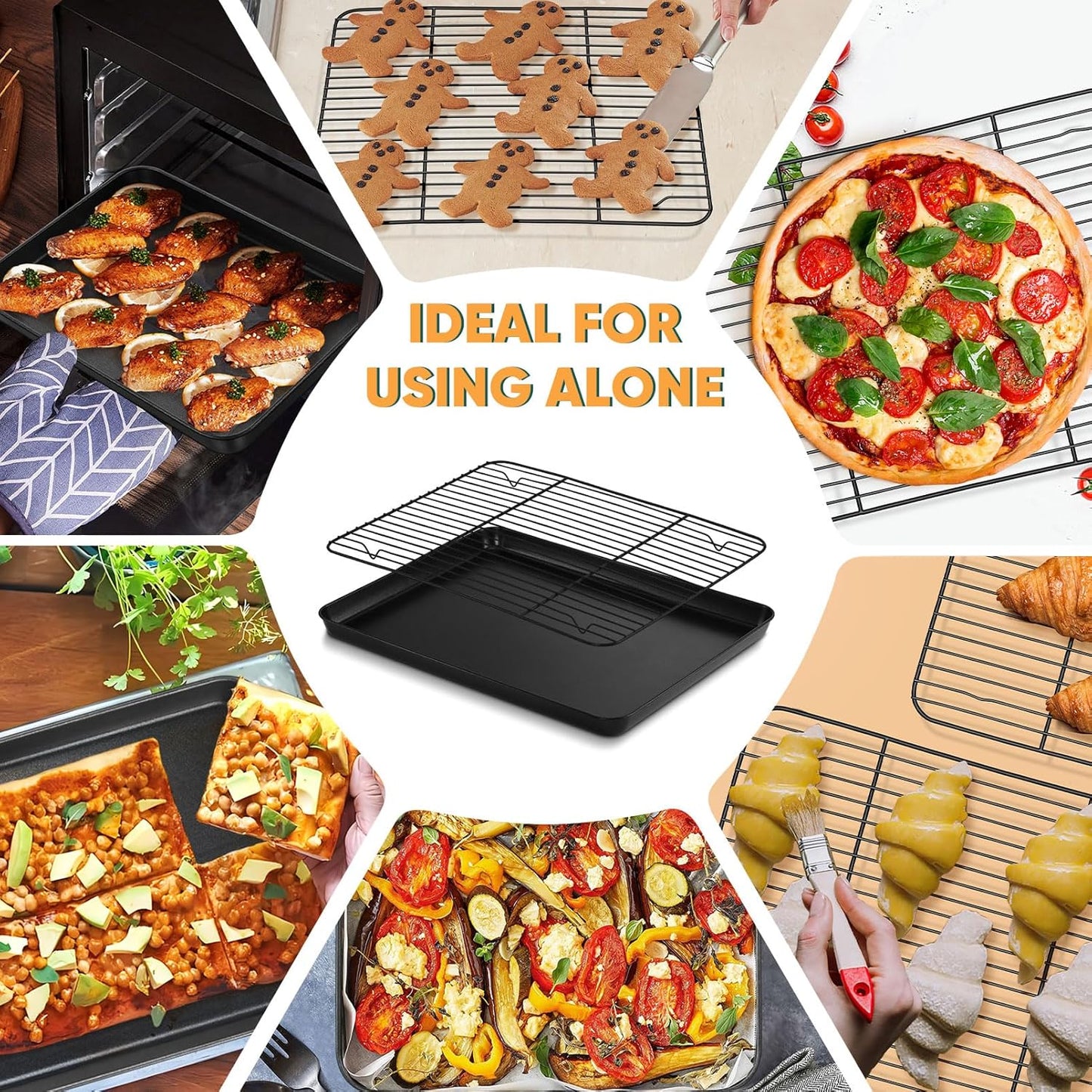 P&P CHEF Baking Oven Sheet Pan with Rack for Cookie, Nonstick Oven Tray and Cooling Rack for Baking & Roasting, Easy Clean, Black, 12.4 x 9.7 Inch