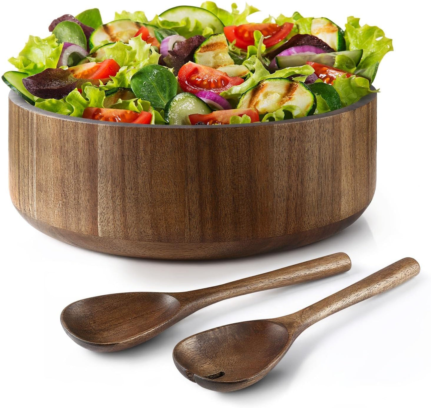 Wooden Salad Bowl, Black Walnut Wood Salad Bowl Set, 12 * 4.3 inch Large Natural Wooden with Fork and Spoon,Premium Eco-Friendly 346oz /10.8qt for Kitchen,Dining,Serving & Mixing Food