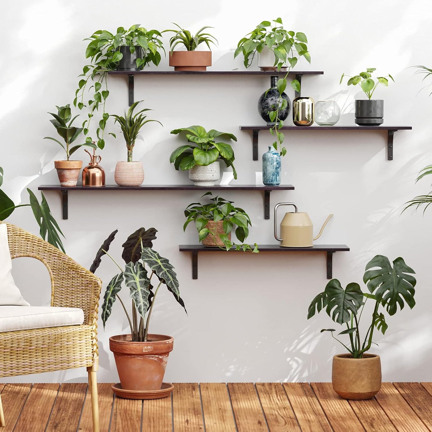 DINZI LVJ Long Wall Shelves, 47.3Inch Wall Mounted Shelves Set of 2, Extra Large Wall Storage Ledges with Sturdy Metal Brackets for Living Room, Bathroom, Bedroom, Kitchen, Espresso