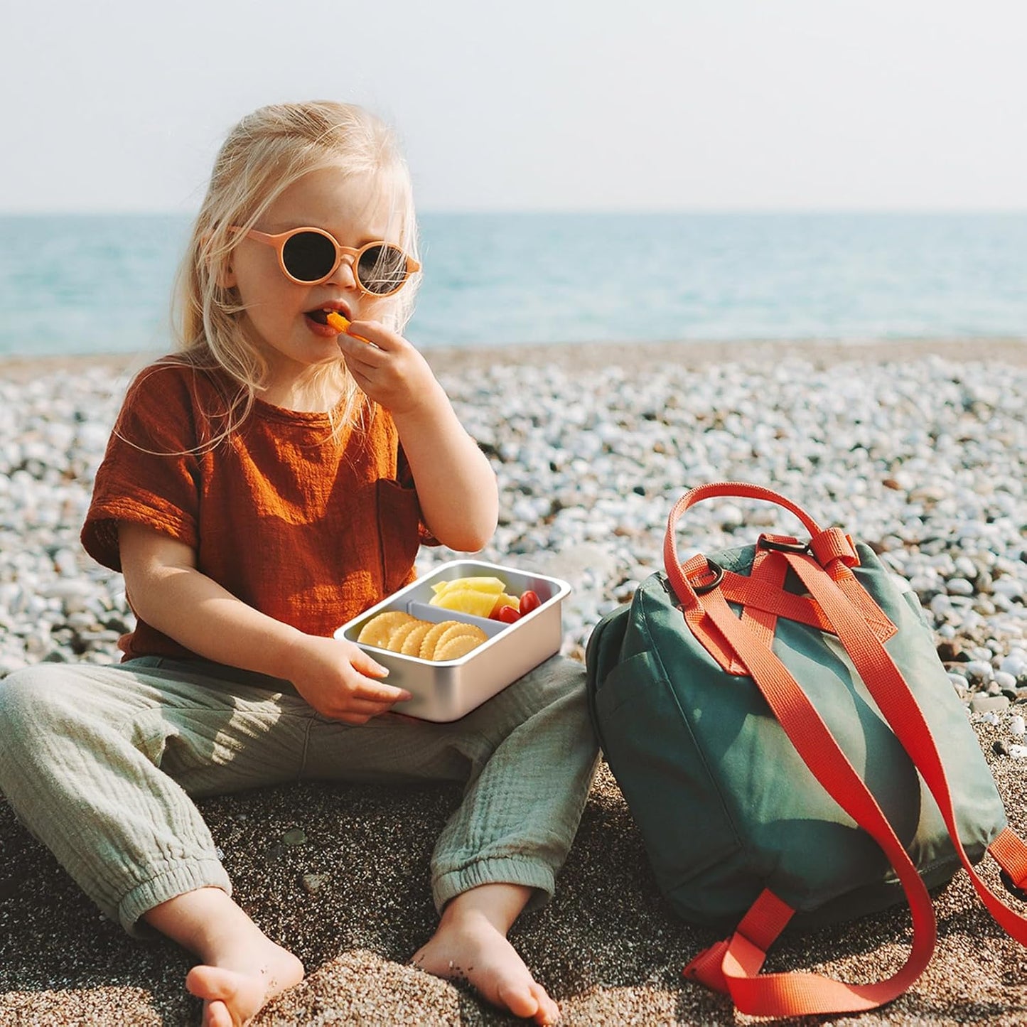 Stainless Steel Bento Box for Kid, 33oz Leak-Proof Lunch Box Containers with Adjustable Divider, Microwave-Safe, Metal Lunchbox for School Travel