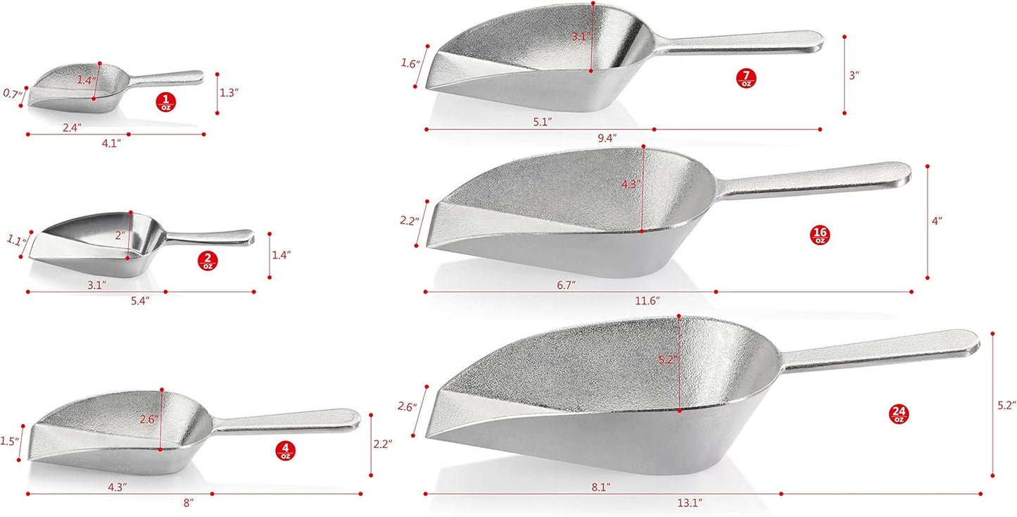 New Star Foodservice 34622 Cast Aluminum Flat Bottom Utility Scoop, 1oz, Extra Small Size, Silver (Hand Wash Only)
