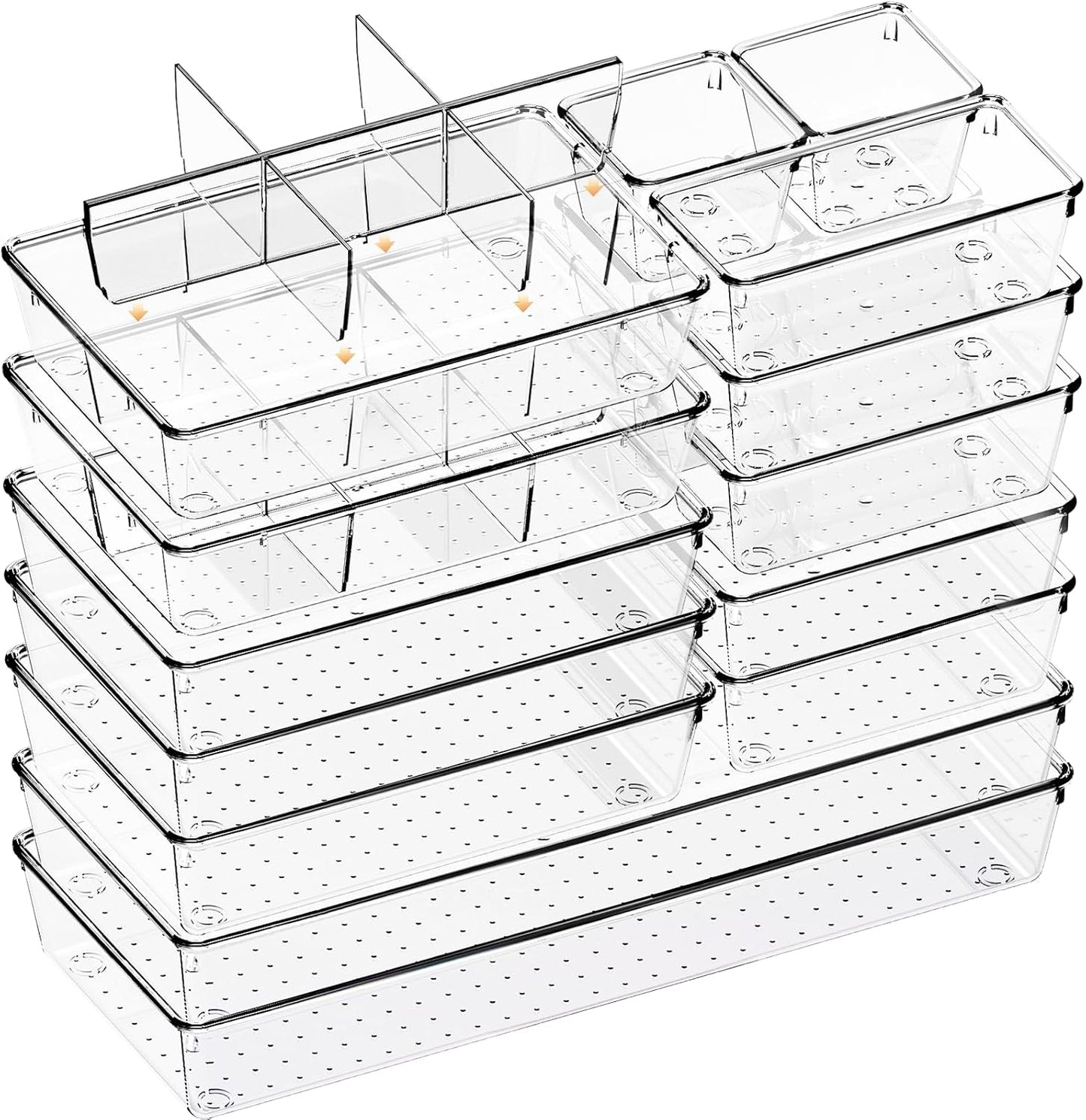 Criusia Drawer Organizer - 18 Pack Clear Large Kitchen Drawer Organization Trays, Non-Slip Dividers for Makeup, Jewelry, Utensils, Office, Bedroom, Bathroom