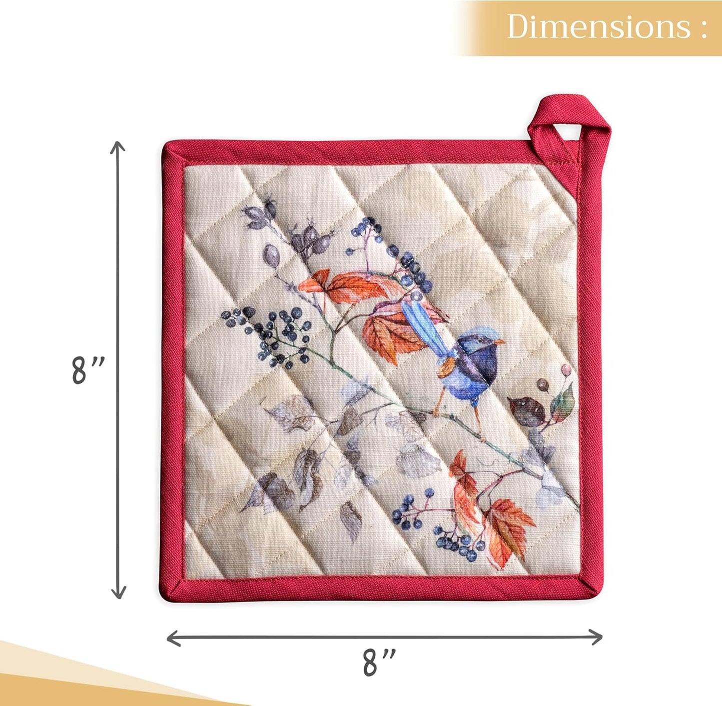 Maison d' Hermine Pot Holders Set 100% Cotton Heat Resistant Potholders 8" x 8" Hot Pads with Loop BBQ, Cooking, Baking, Grilling, Kitchen, Handling Hot Pans (Pack of 2, Equinoxe - Beige)