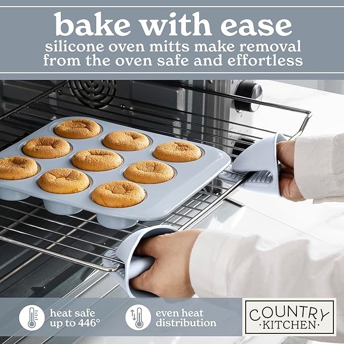 Country Kitchen Nonstick Stackable Bakeware Set - Deluxe Heavy Duty, Durable, Easy Release Baking Set, 8 Pcs, Light Blue