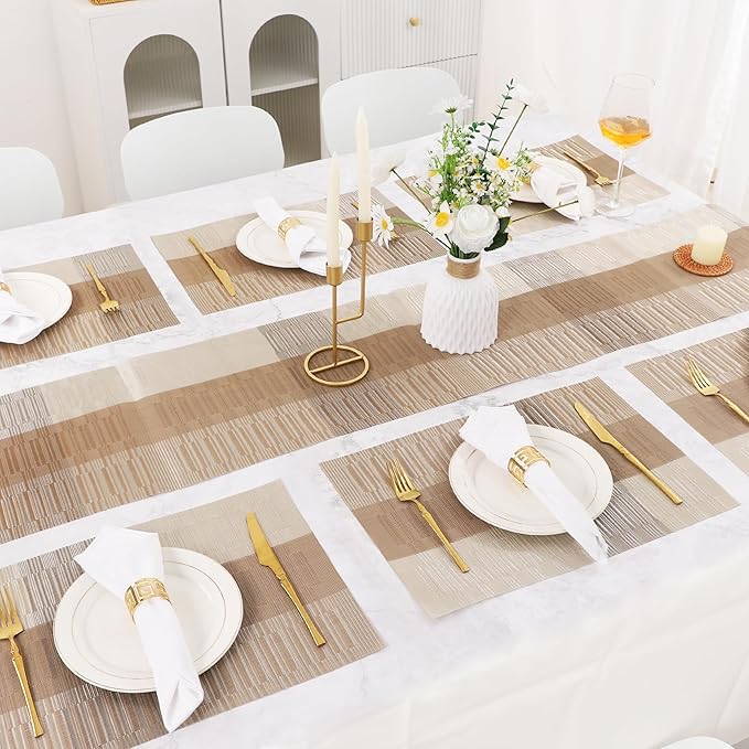 roddyricch Champagne Table mats,Washable placemats,Durable PVC Vinyl Woven Place Mats for Dining Table,Heat Resistant Non-Slip Indoor/Outdoor(6pcs Placemats+1pcs Table Runner)