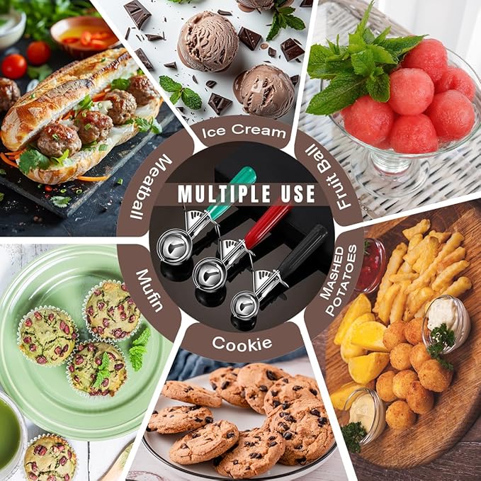 Cookie Scoop Set, Ice Cream Scoop Set, Cookie Scoops for Baking, Multiple Size Large-Medium-Small Size Disher, Professional 18/8 Stainless Steel Cupcake Scoop