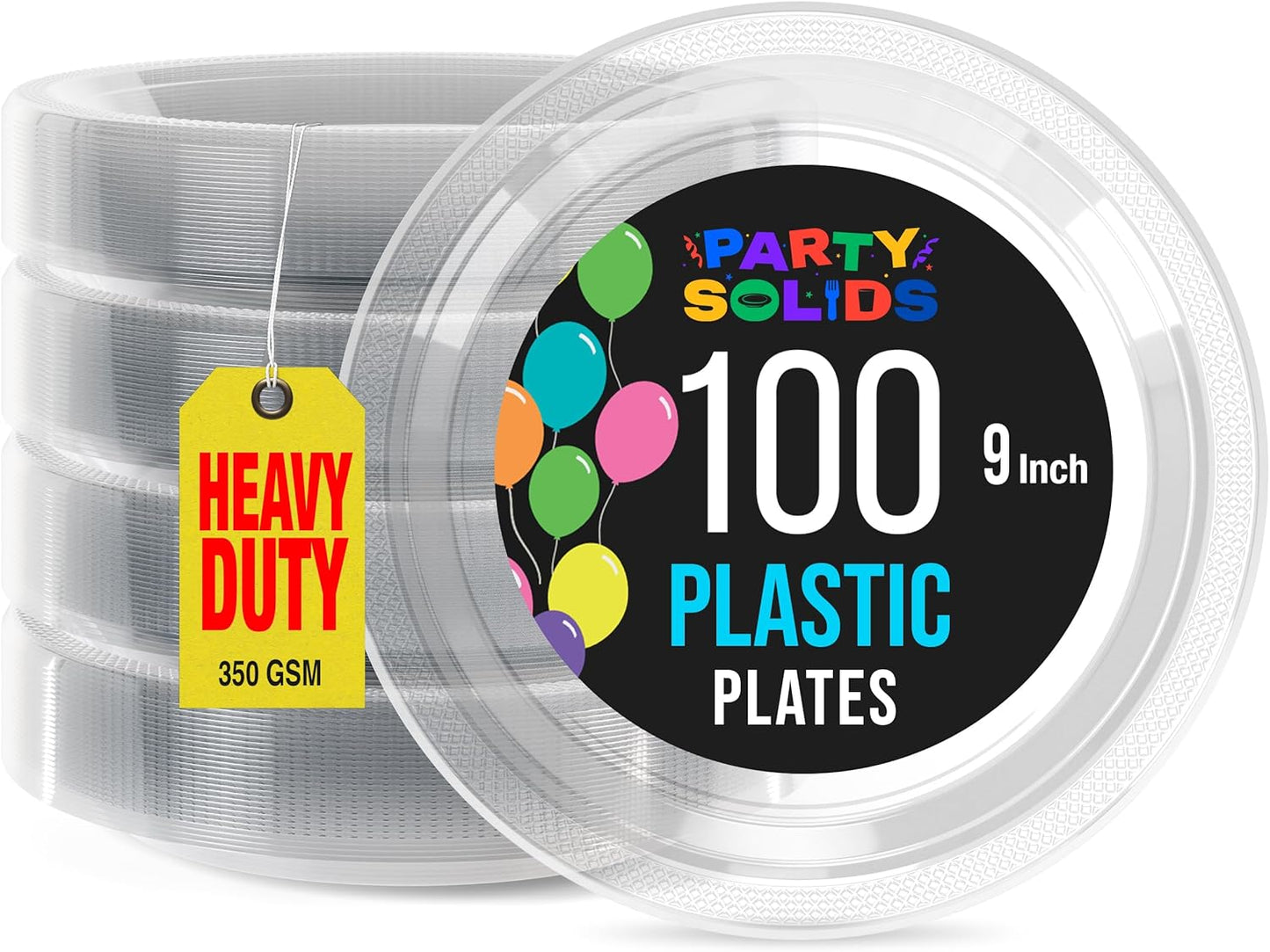 Exquisite Party Solids Clear Plastic Plates For Party 9" Clear Disposable Plates Heavy Duty Supplies 100 Pcs Plastic Dinnerware Sets Heavy Duty 350 GSM Disposable Dinnerware Set