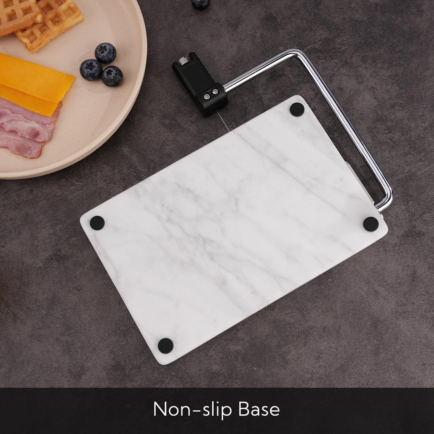 KITCHENDAO Replaceable Wire Cheese Slicer with Board, Tightness Adjustable Cheese Slicer, Marble Cheese Cutter for Block Cheese, Easy to Replace, with 2 Extra Upgrade Strong Wires