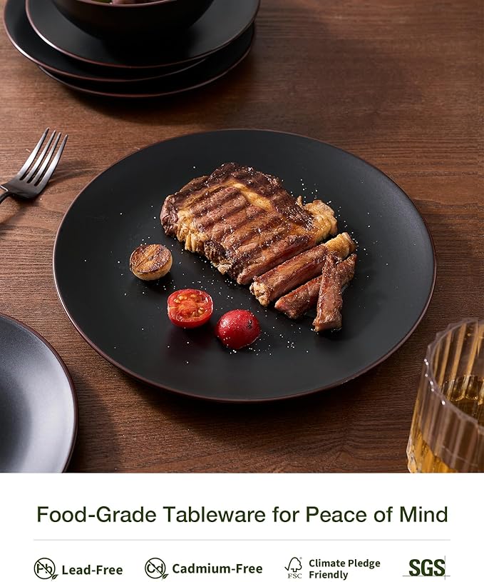 Famiware Venus Ceramic Plates and Bowls Sets, Speckled Dinnerware Dish Sets for 8 (24 Pieces) - Microwave and Dishwasher Safe, Matte Multi-color