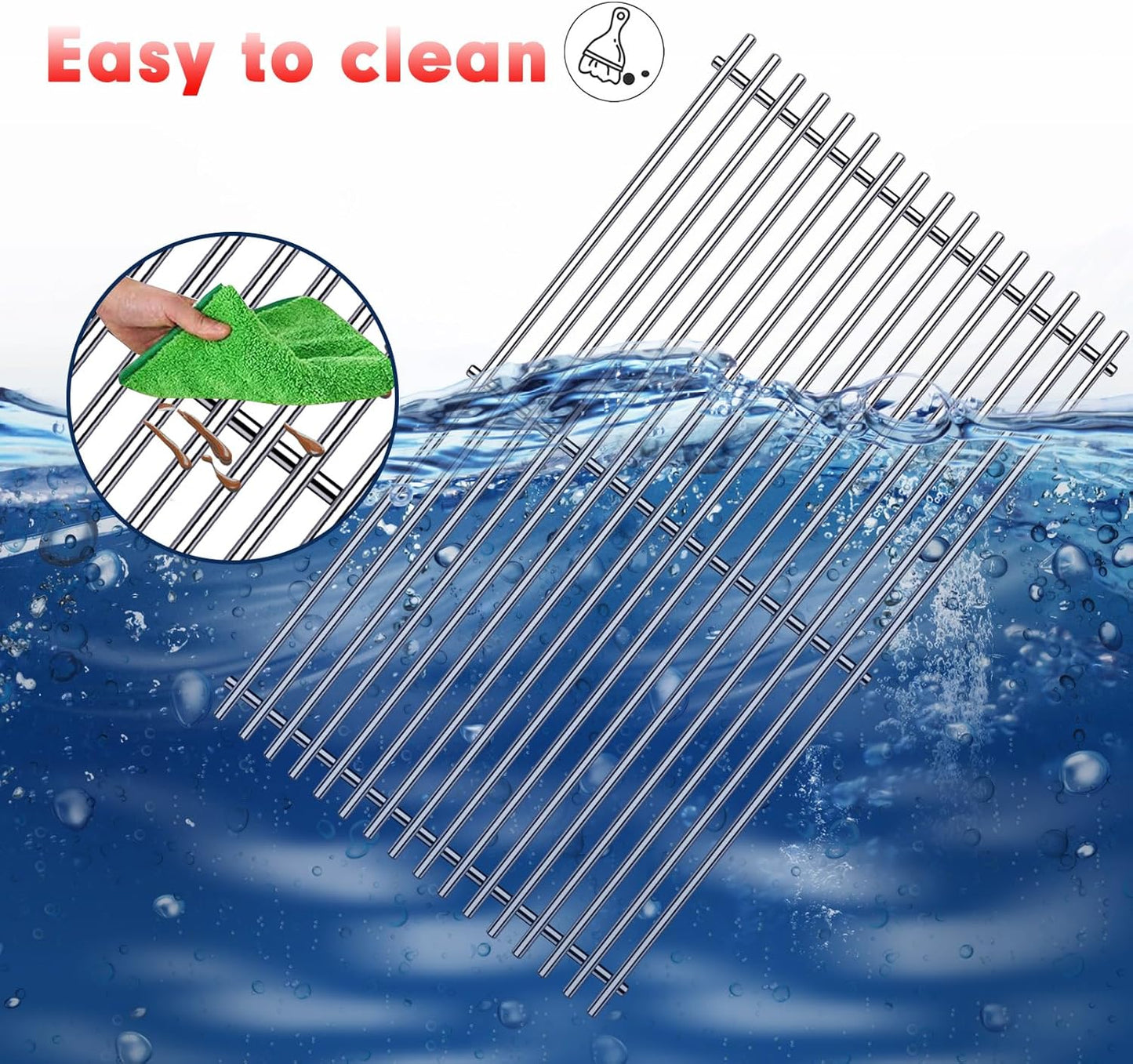 Grill Grates Parts for Weber Genesis Grill 66089, 66097, Weber Genesis II E-410, S-410, E/S-415, E/S-435, LX E/S-440, 18” Stainless Steel Grids BBQ Gas Grill Replacement Parts