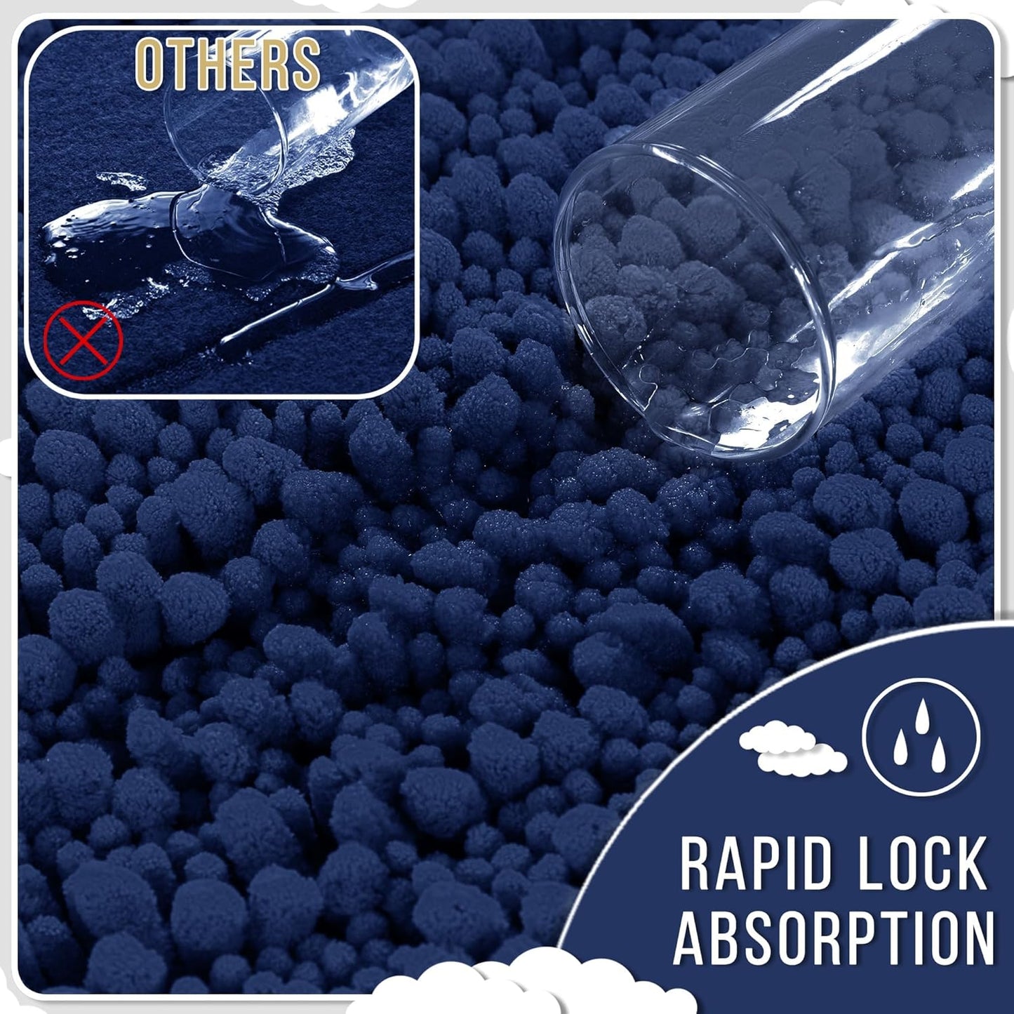 Yimobra Bathroom Runner Rug 70x24 Inch - Extra Long Non Slip Chenille Bath Mat, Soft & Absorbent, Machine Washable Shaggy Hallway Carpet for Vanity Tub Shower, Navy Blue Home Decor Accessories