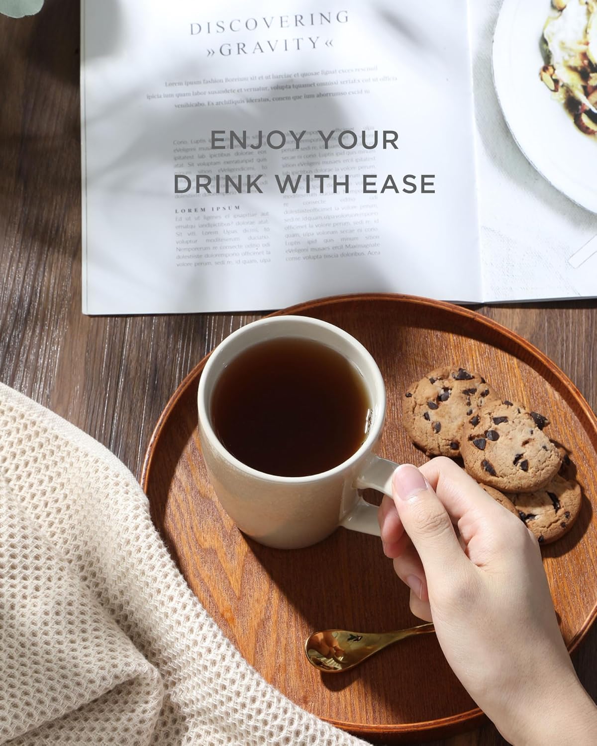 famiware Coffee Mugs Set,13 oz Mug Set of 4, Stoneware Cups for Latte, Hot Tea, Mocha, Cocoa, Cappuccino, Microwave and Dishwasher Safe, Glacier Series, Honey Beige