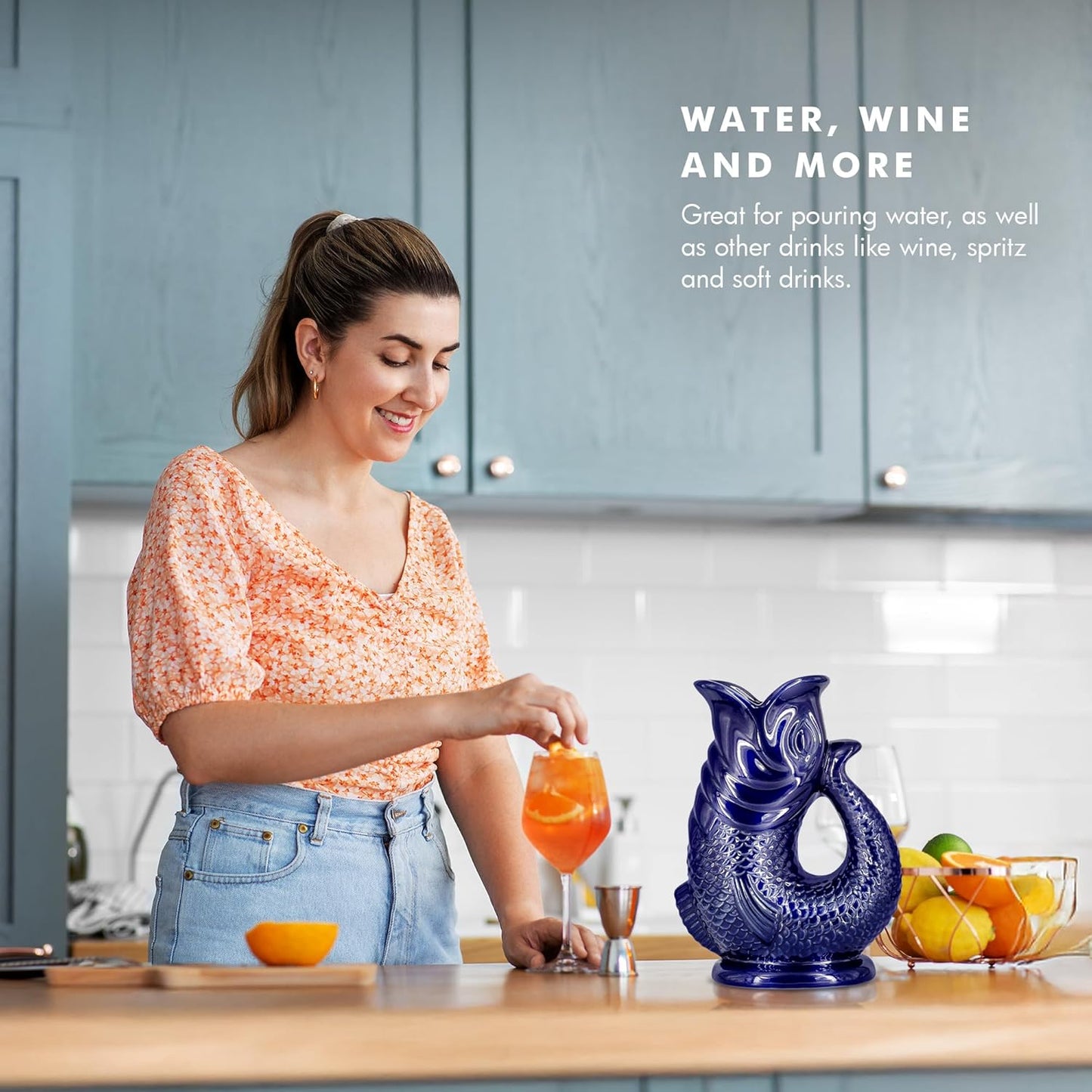 Gurgle Glug Jug The Bubble Jug® Ocean Green 50 fl oz 1.5L Litre Extra Large Pitcher - Fish Shaped Jug - Decorative Ceramic Glugging Cocktail, Water and Gin Vase and Gurgling Carafe Pot