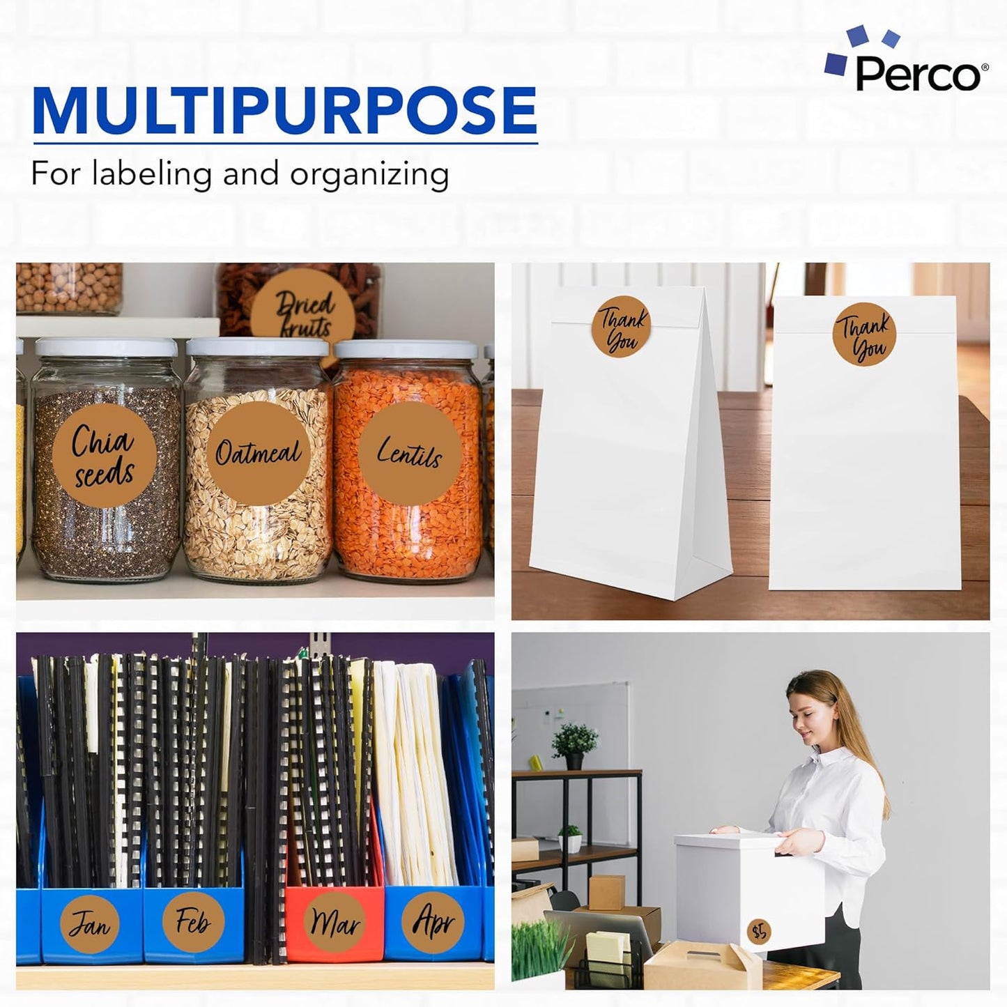 Perco Kraft Brown 3-Inch Round Circle Dot Sticker Labels with Strong and Permanent Adhesive - 500 Labels per Roll - Natural, Cardboard-Like Surface - Made in USA