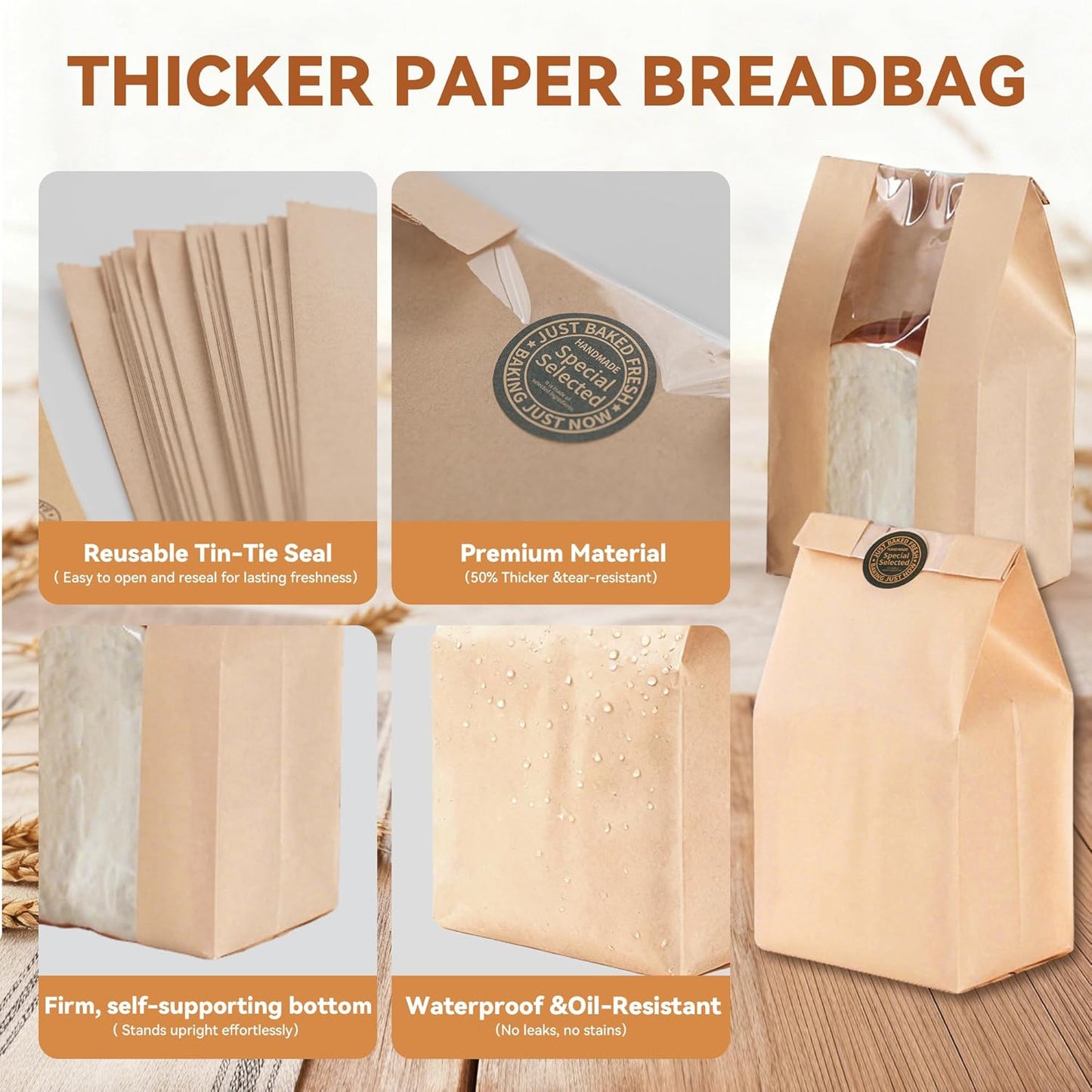 Bread Box Set.11in Bread Storage Box with 2 Linen Bread Bags,and 20 Thick Paper Bags,and 32 Sealed Stickers,Time Recording Bread Keeper for Homemade Breads,Toast,and Cookies.
