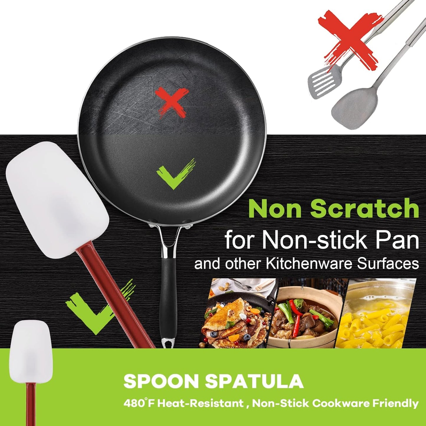 Commercial Spoonula Rubber Spatula Set 2, High Heat Spatula Spoon 16 Inches, Commercial Spatula for Cooking, Rubber Spatula Set Resistant to 500℉ (2 Spoonulas 16"/L)