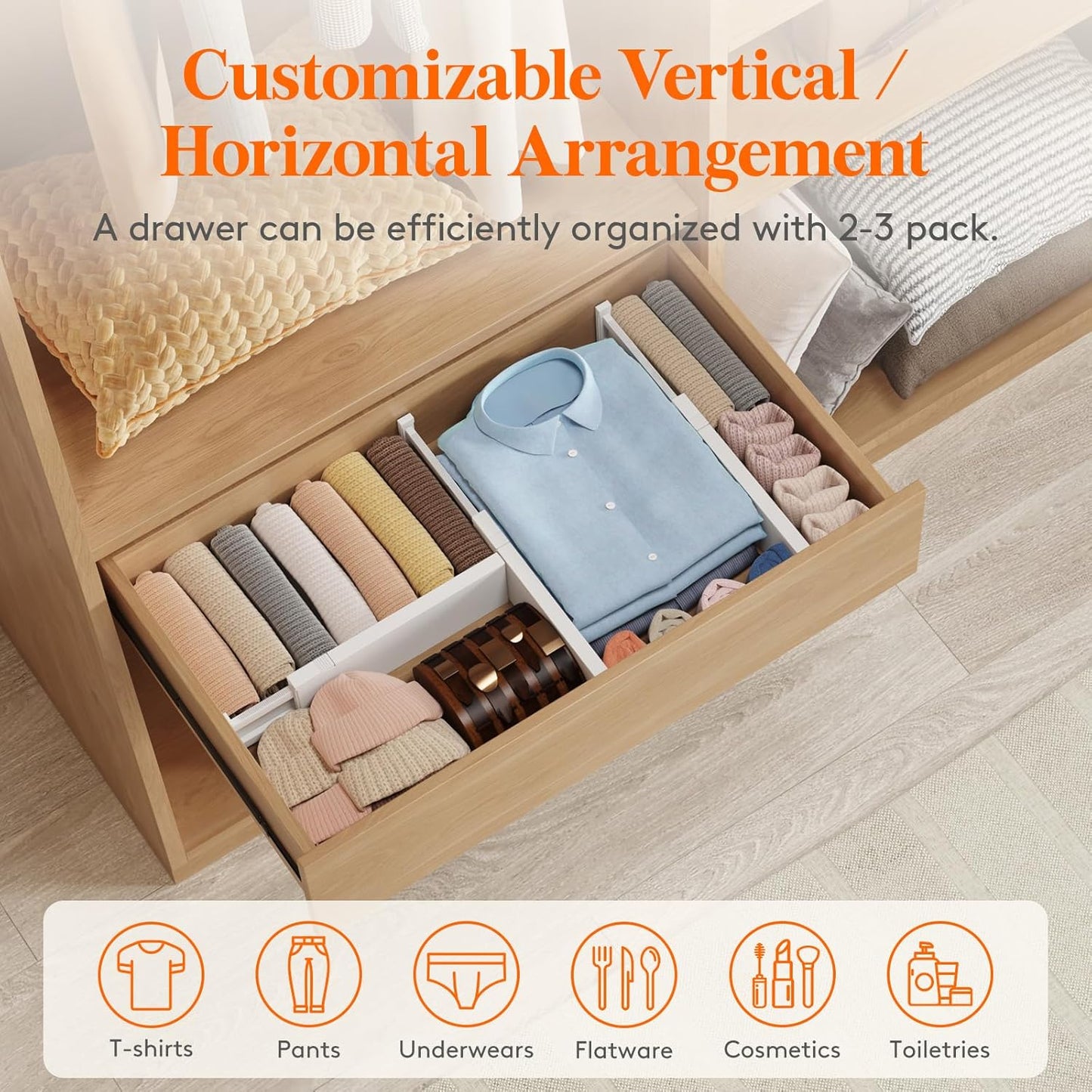 Lifewit 5 Pack Drawer Dividers Plastic 4" High, 13.5-22" Adjustable Drawer Organizers for Clothes, Expandable Dresser Separators in Bedroom/Bathroom/Kitchen/Fridge/Office Organization and Storage